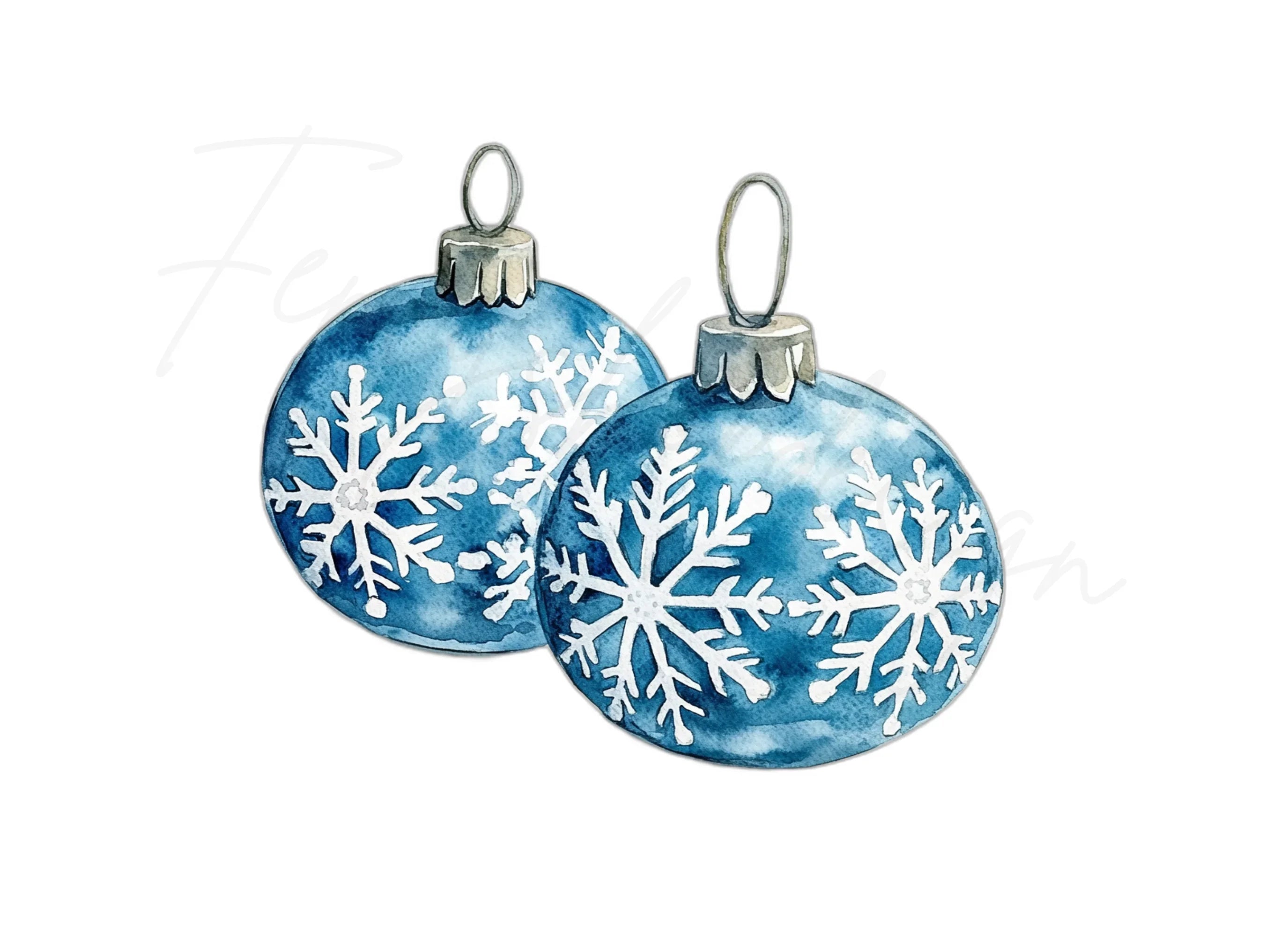 Blue Snowflake Christmas Baubles Clipart Bundle