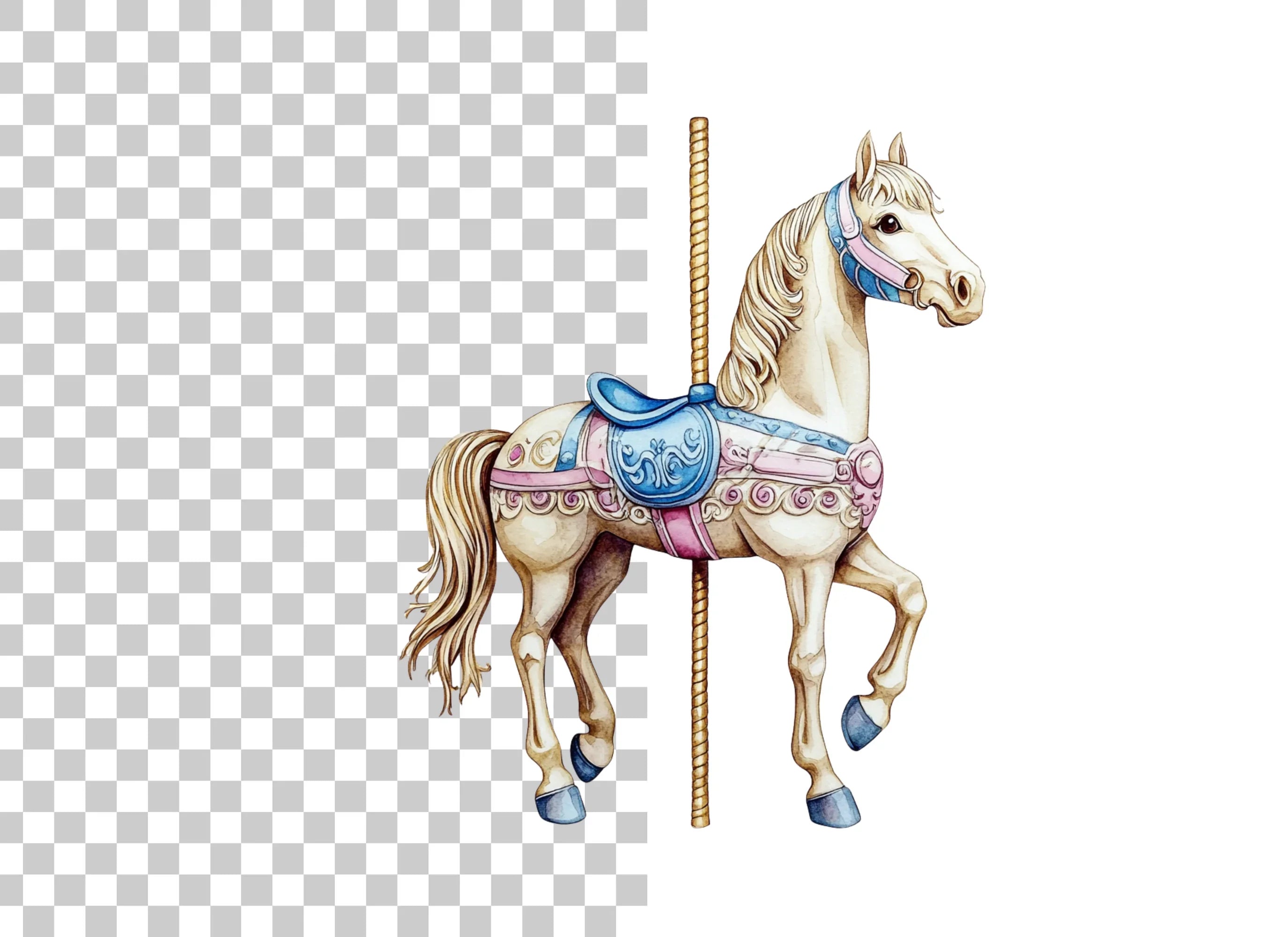 Elegant Carousel Horses Clipart Bundle