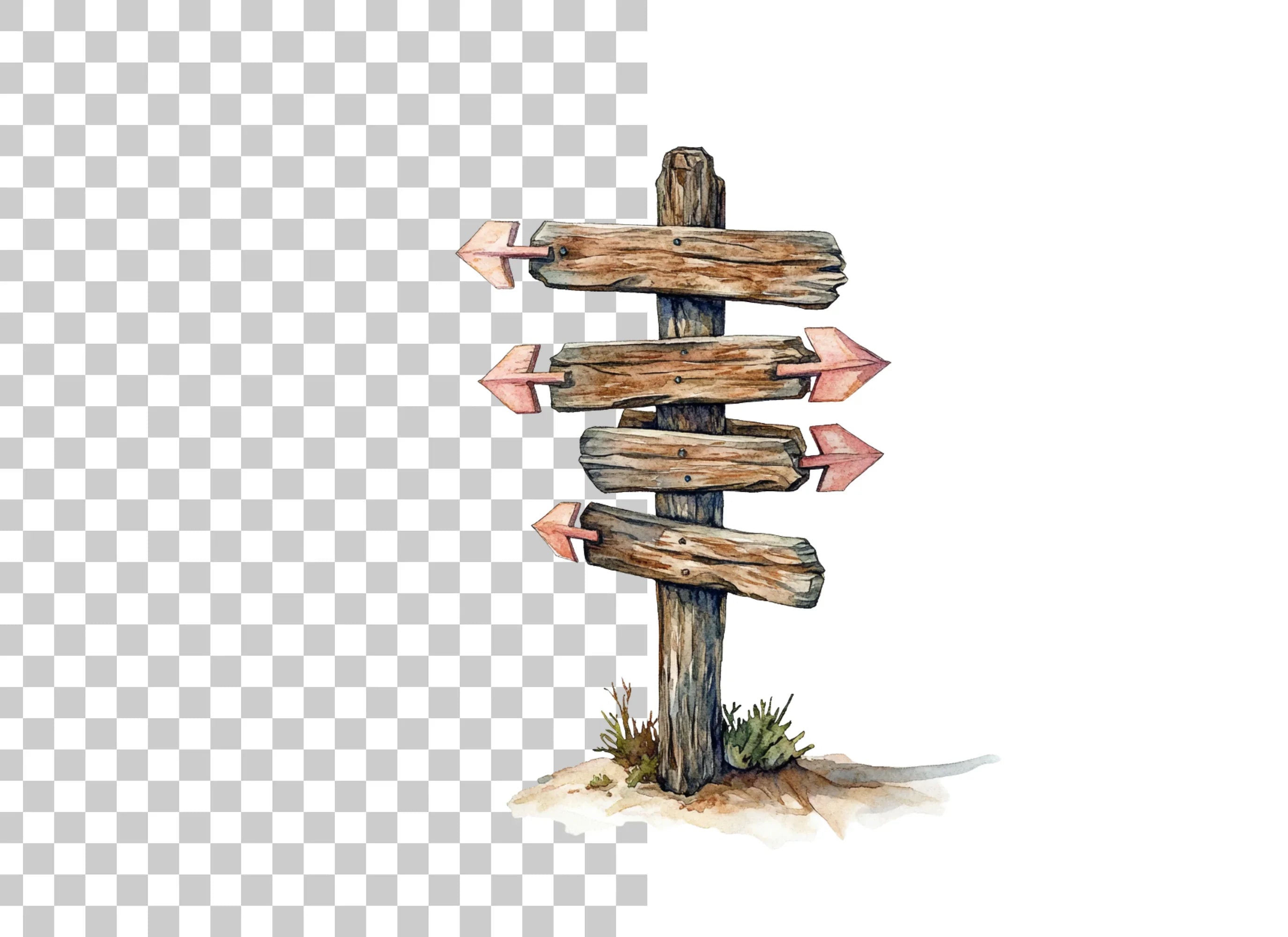 Wooden Directional Signs Clipart Bundle