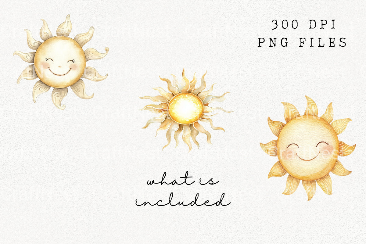 Happy Sun Illustrations Clipart Bundle