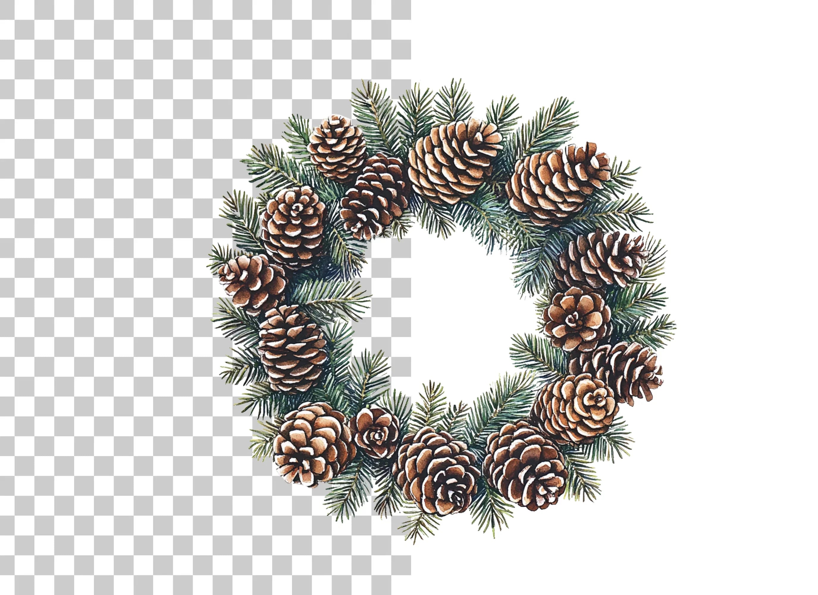 Pinecone Christmas Wreaths Clipart Bundle