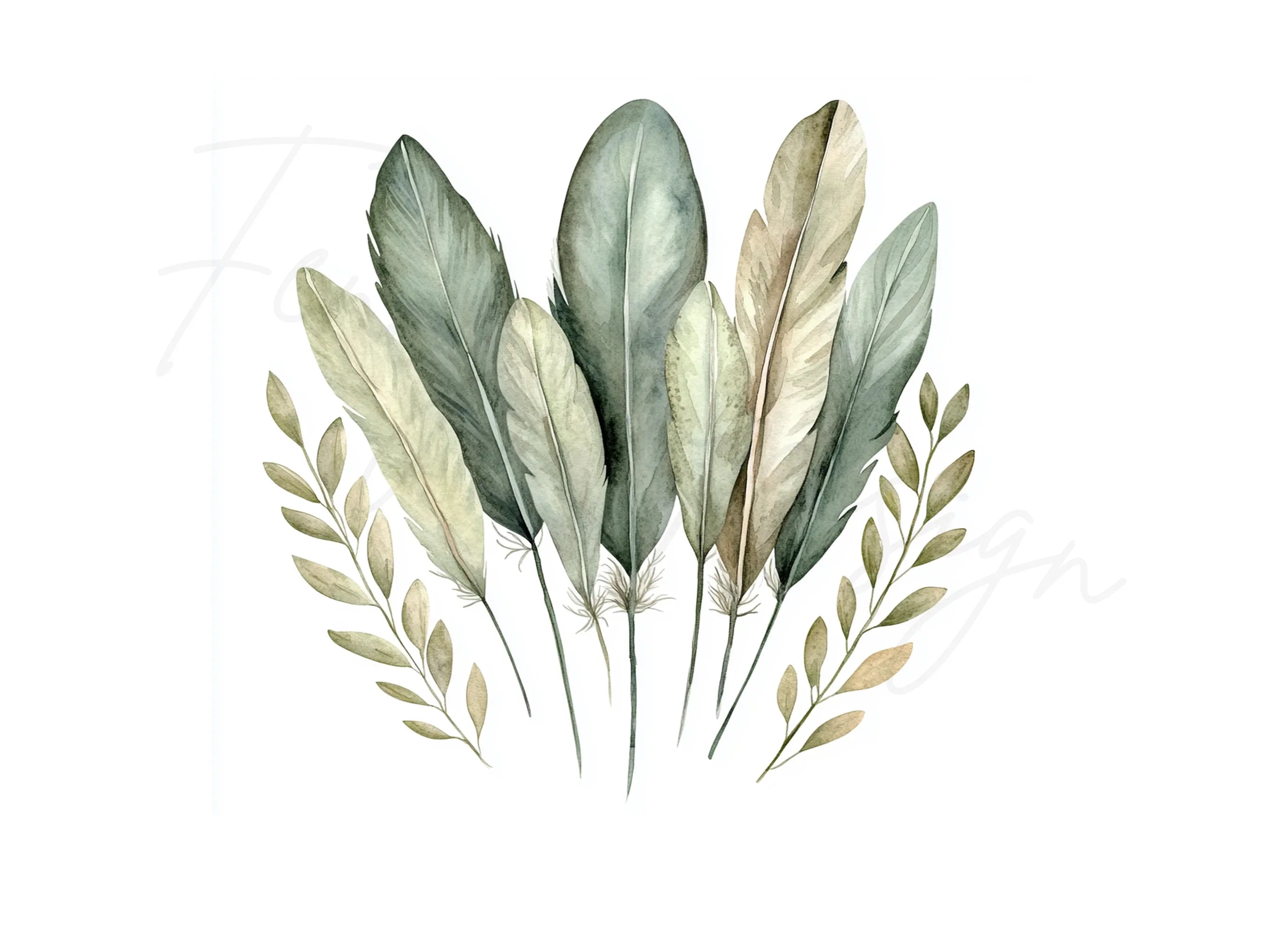 Boho Feathers and Leaves Clipart Bundle