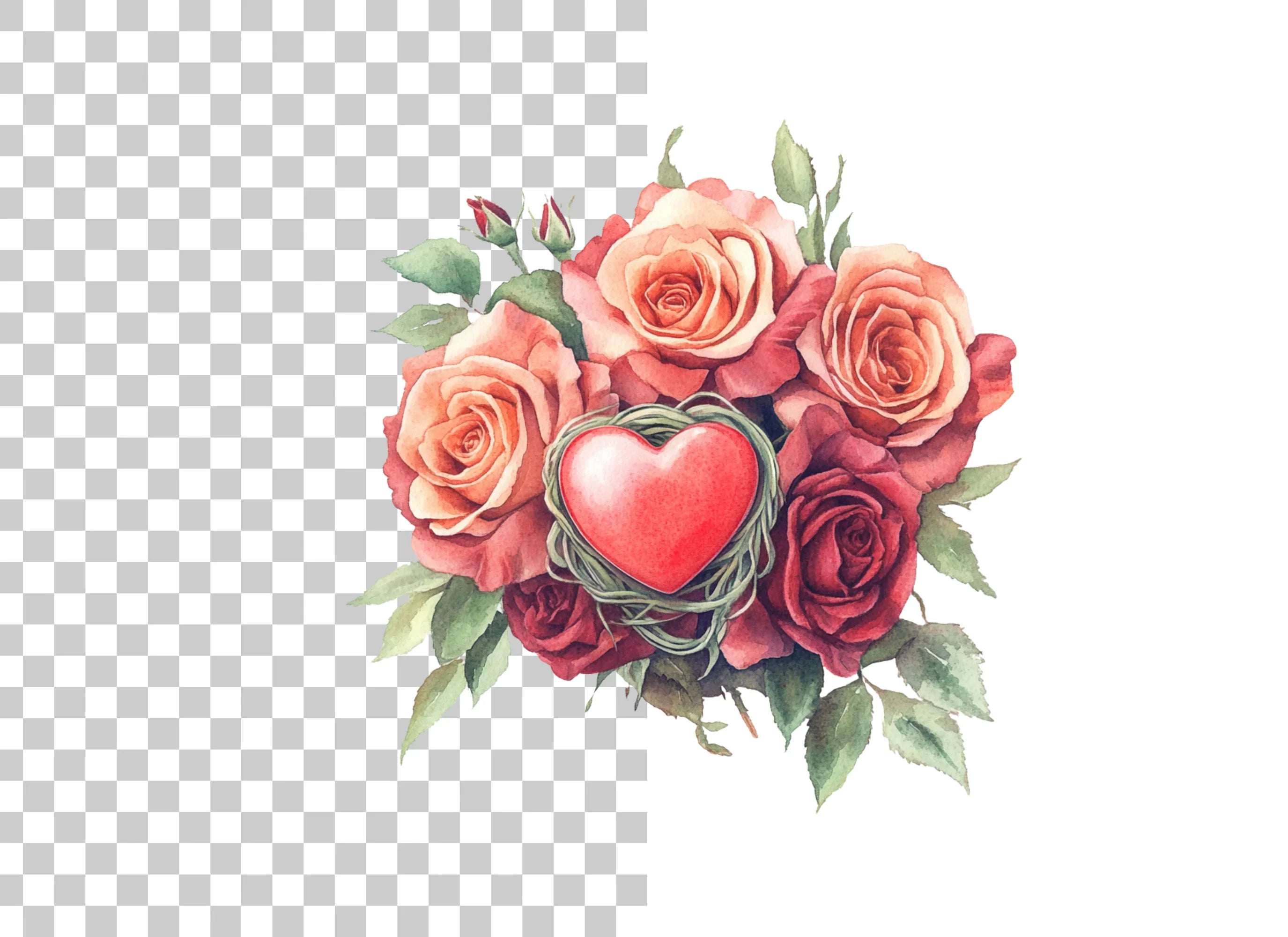 Romantic Rose Bouquets with Heart Clipart Bundle