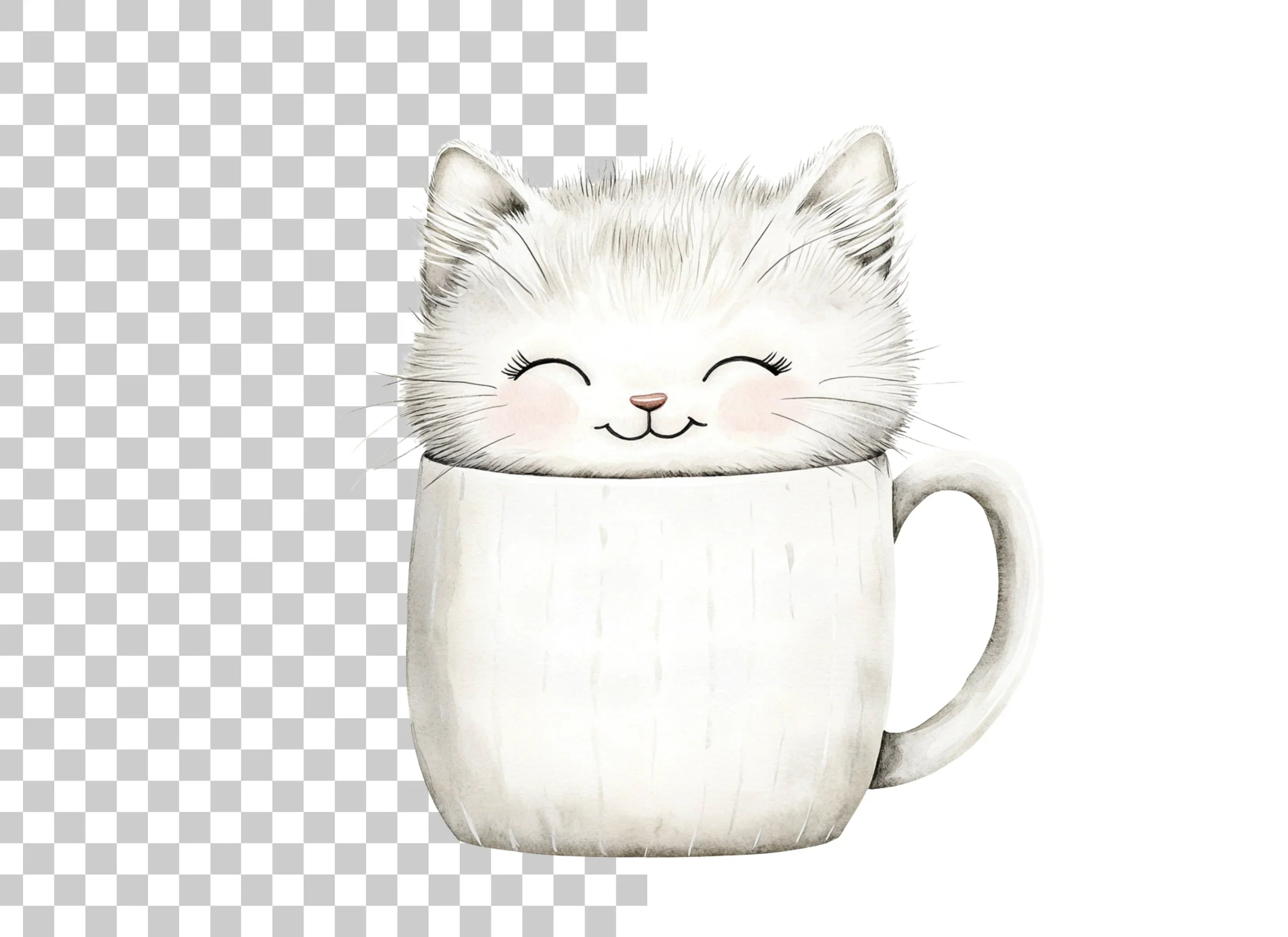 Happy White Fluffy Kitten Clipart Bundle
