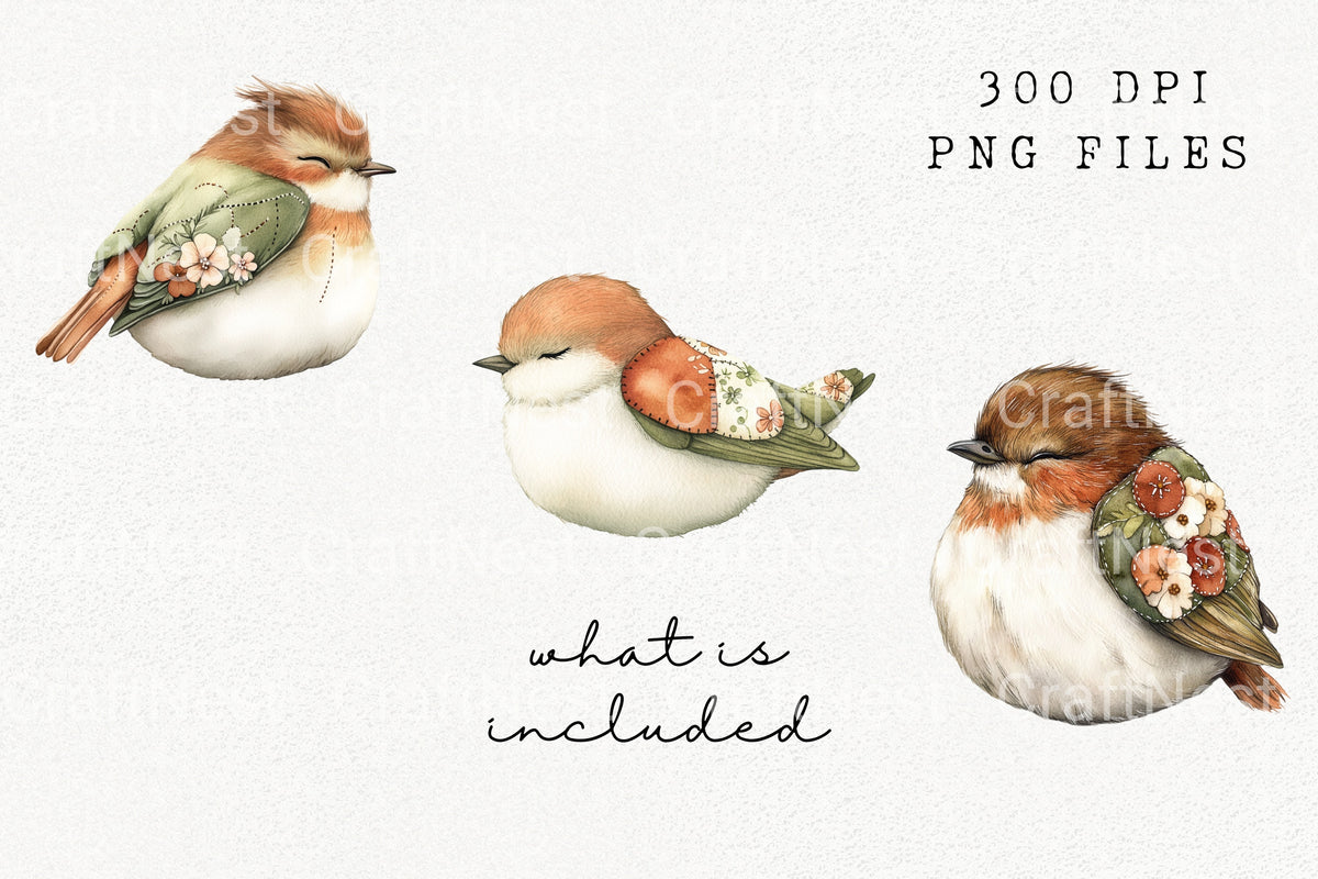 Patchwork Robin Bird Elements Clipart Bundle