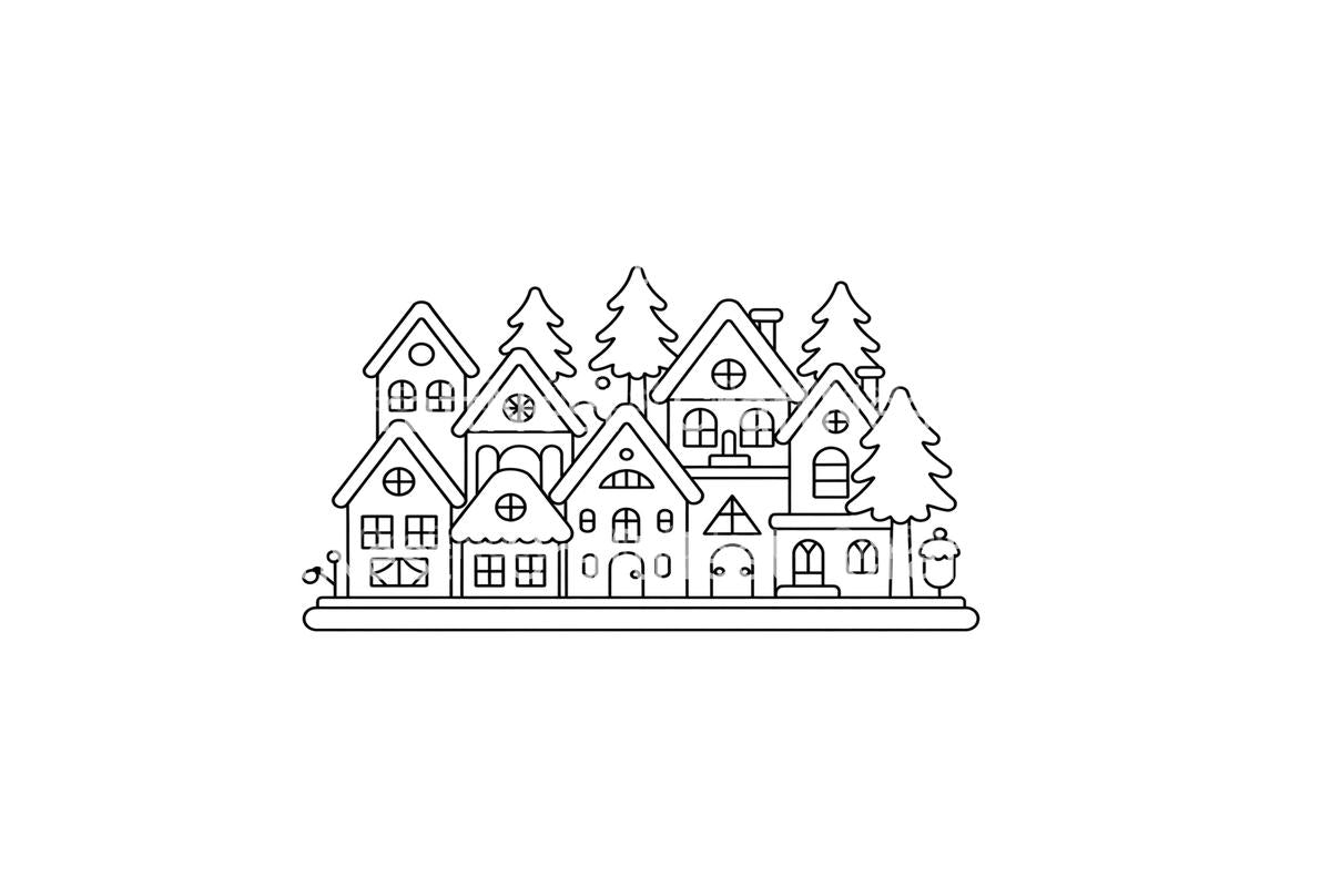 Winter Village Houses Coloring Books