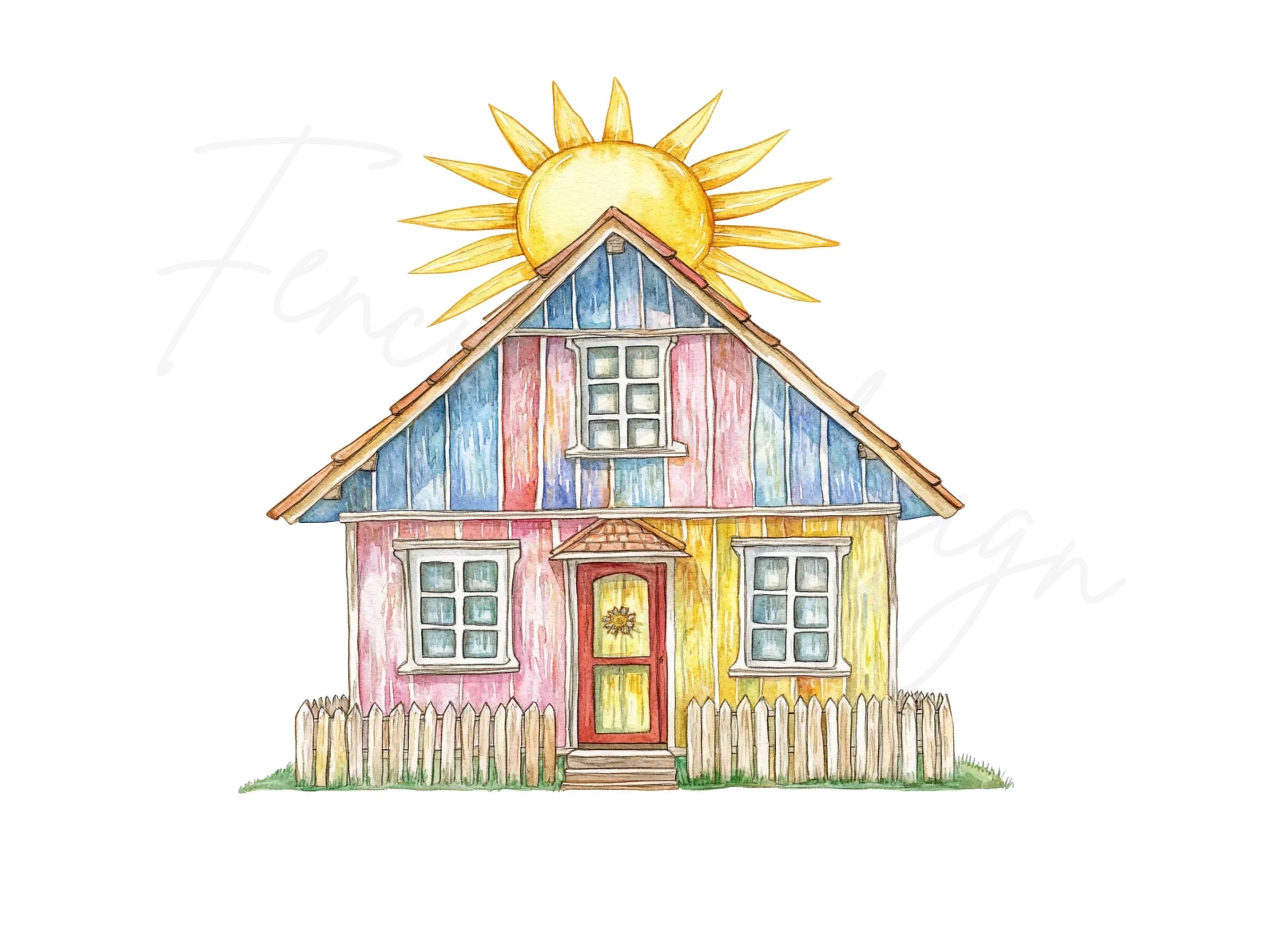 Colorful Summer House with Bright Sun Clipart Bundle