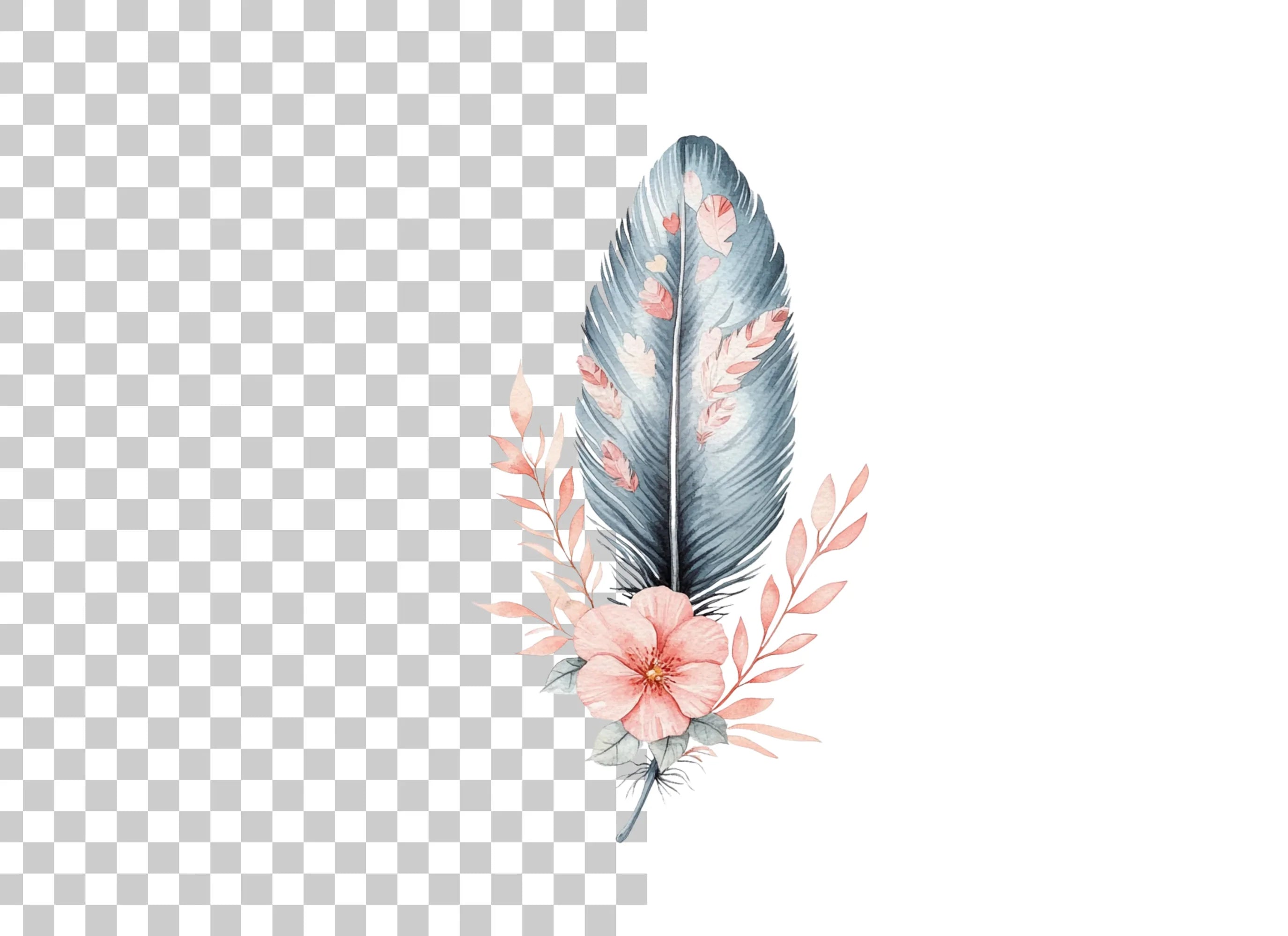 Boho Feather and Floral Clipart Bundle