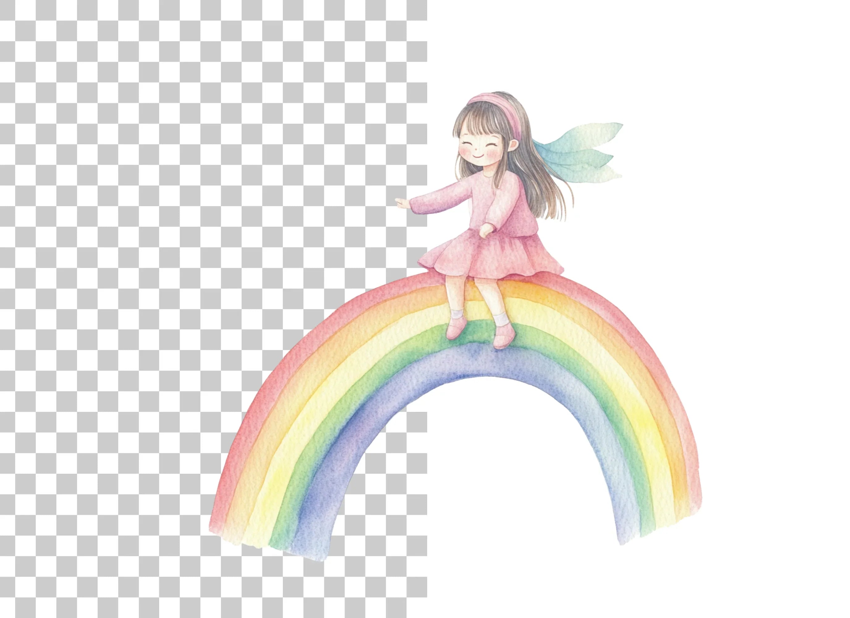 Cute Girl Sitting on Rainbow Clipart Bundle