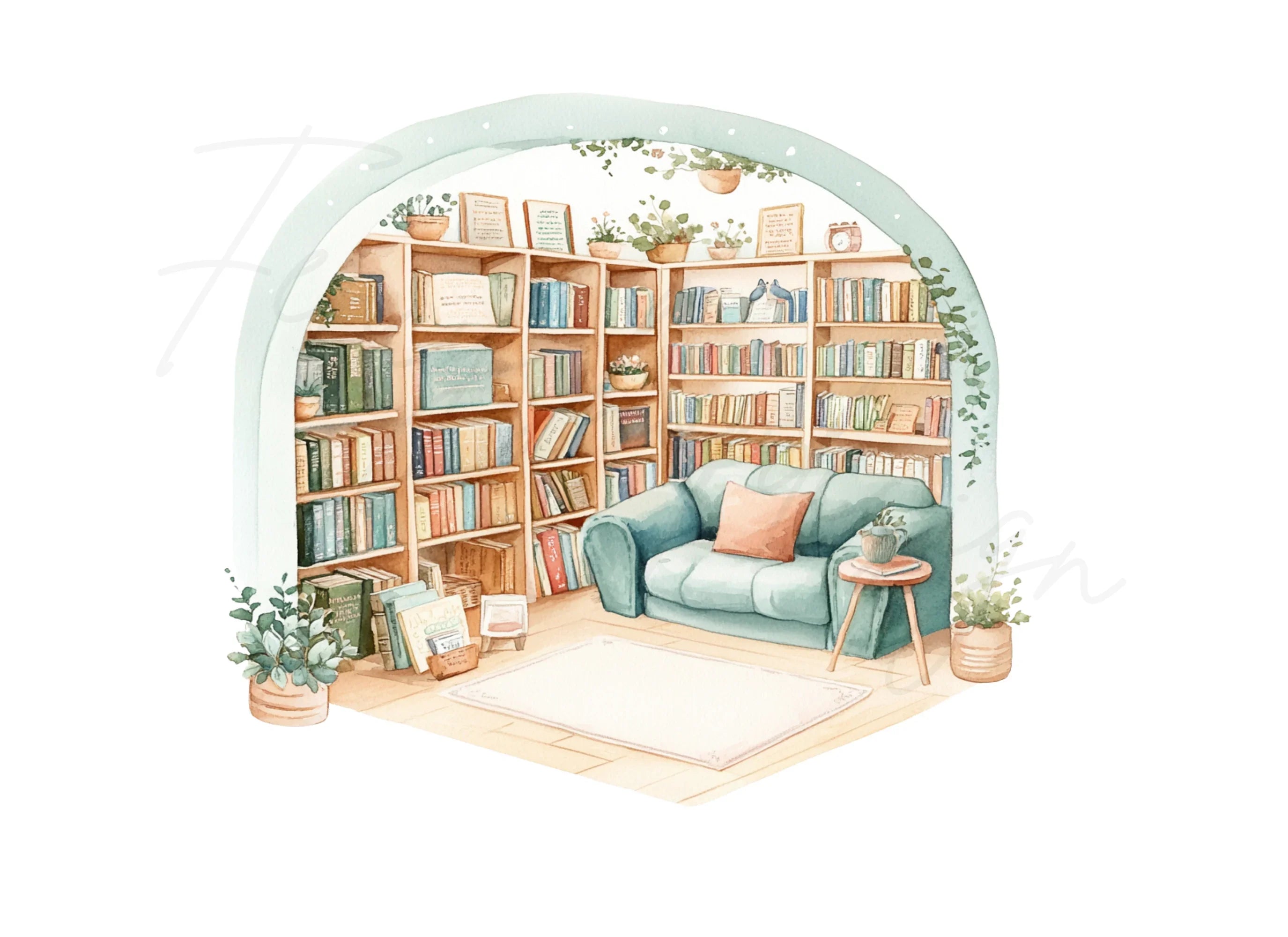 Cozy Library Reading Nook Clipart Bundle