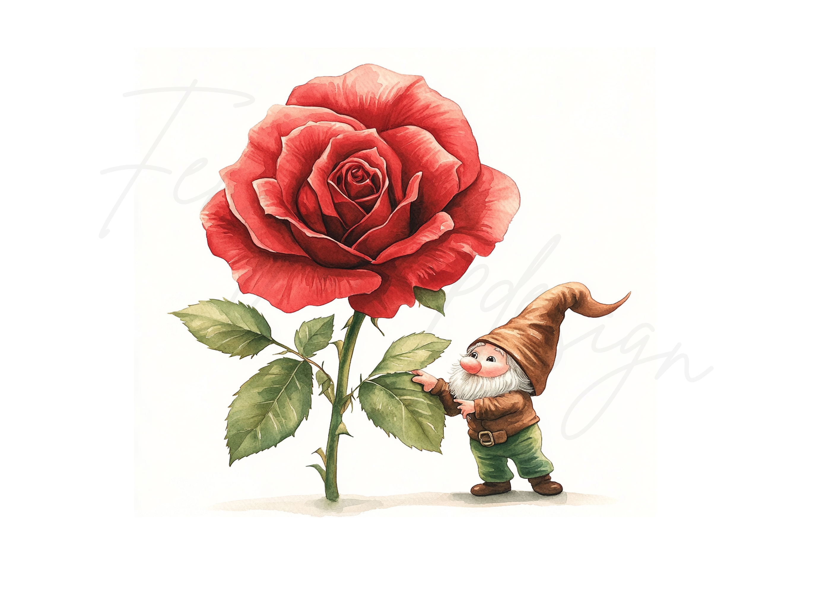 Tiny Gnomes with Giant Roses Clipart Bundle