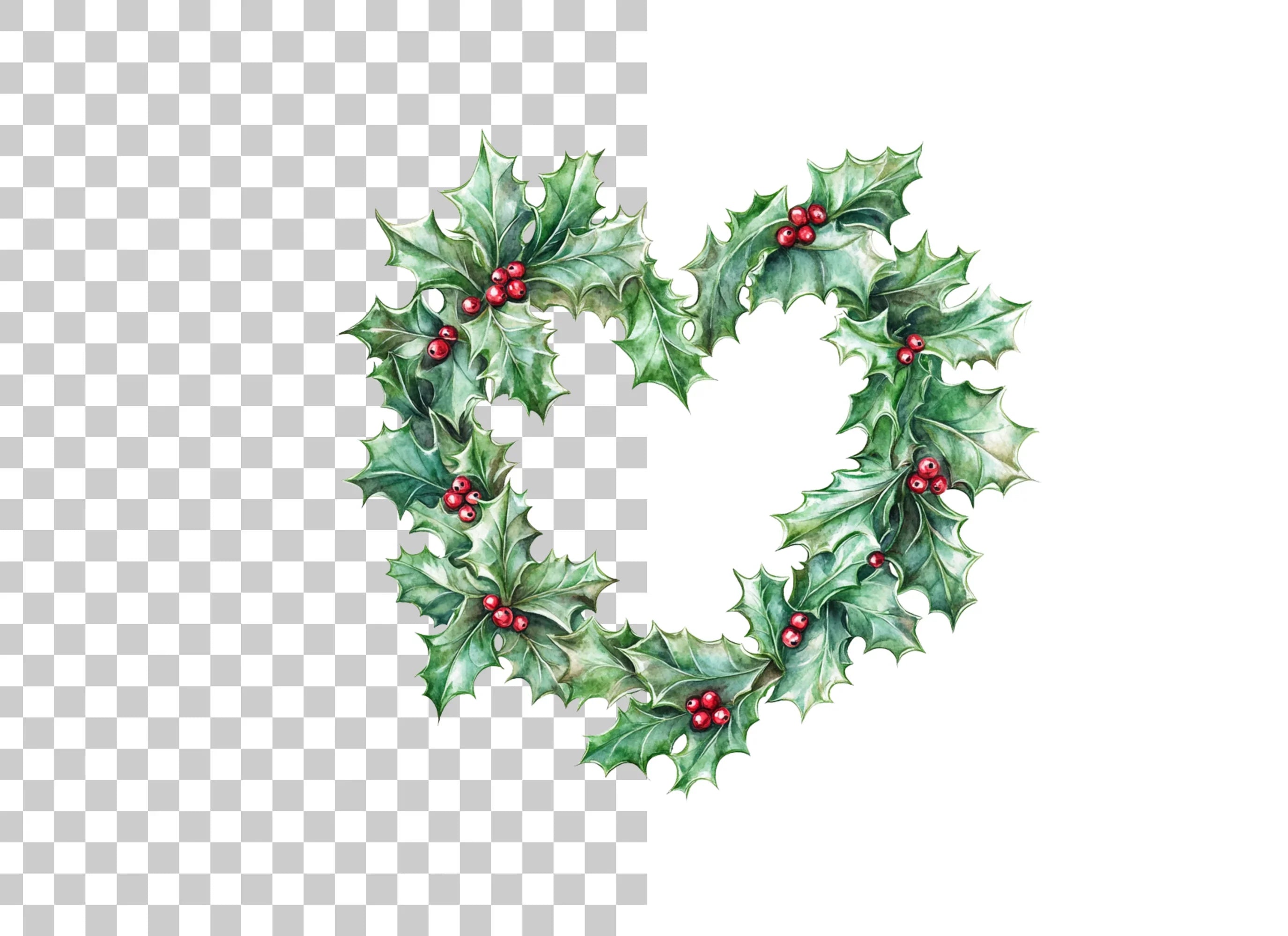 Heart Shaped Holly Wreath Clipart Bundle