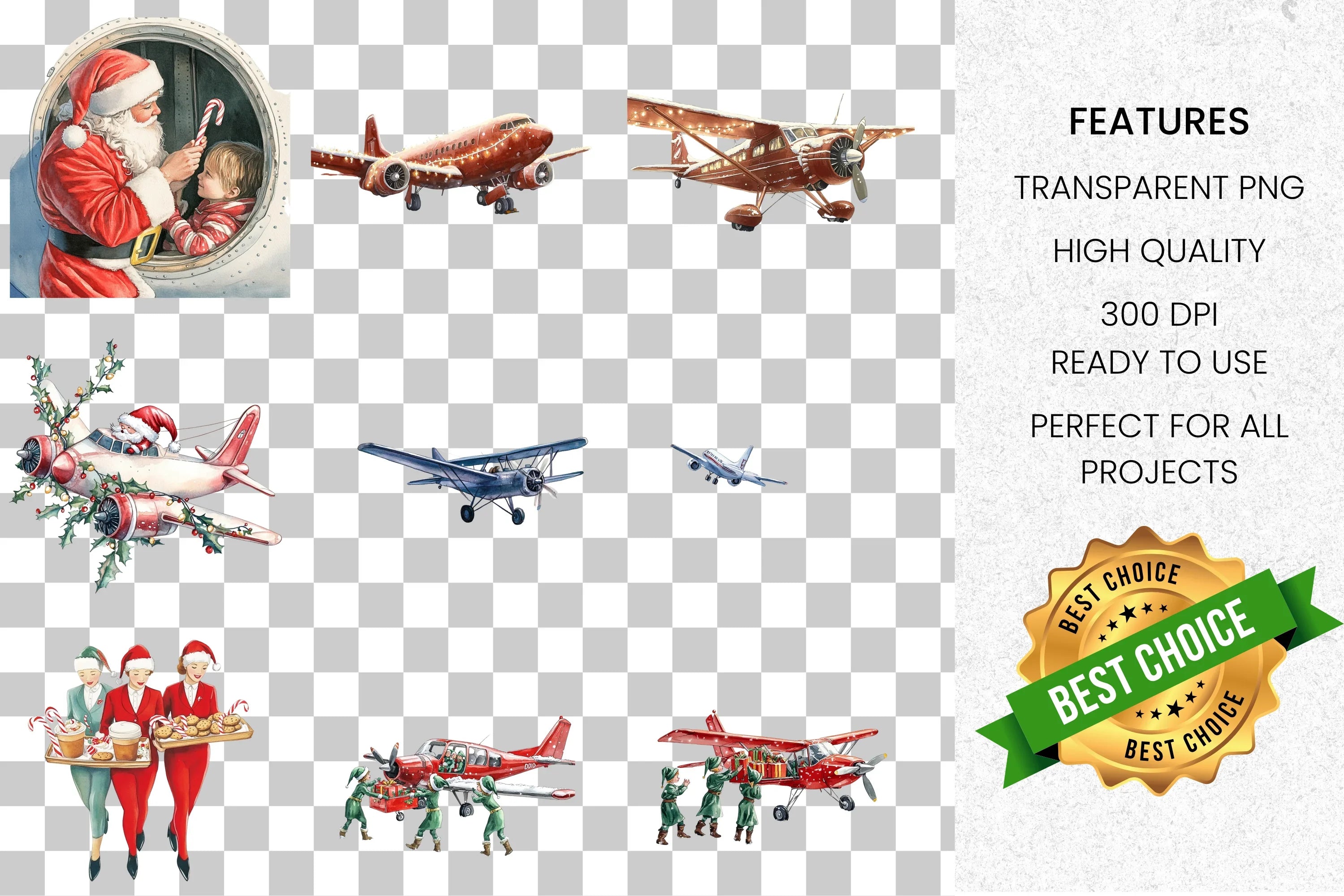 Santa Flight Adventure Clipart Bundle