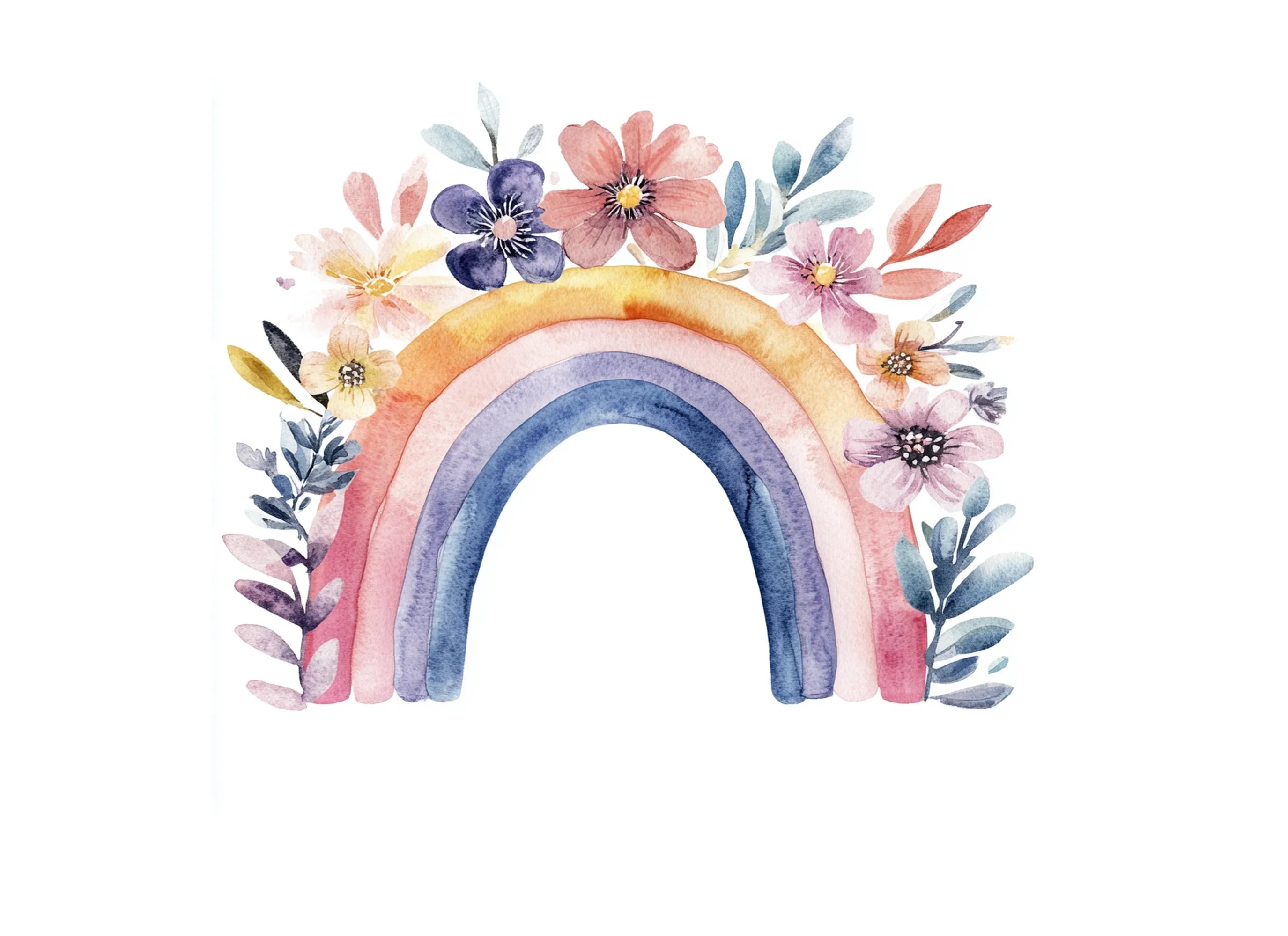 Boho Rainbow Floral Clipart Bundle