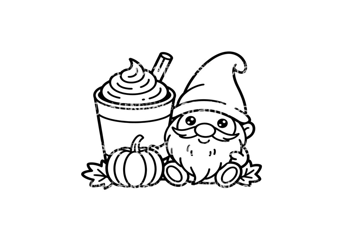 Autumn Gnomes with Pumpkin Spice Drinks Coloring Books