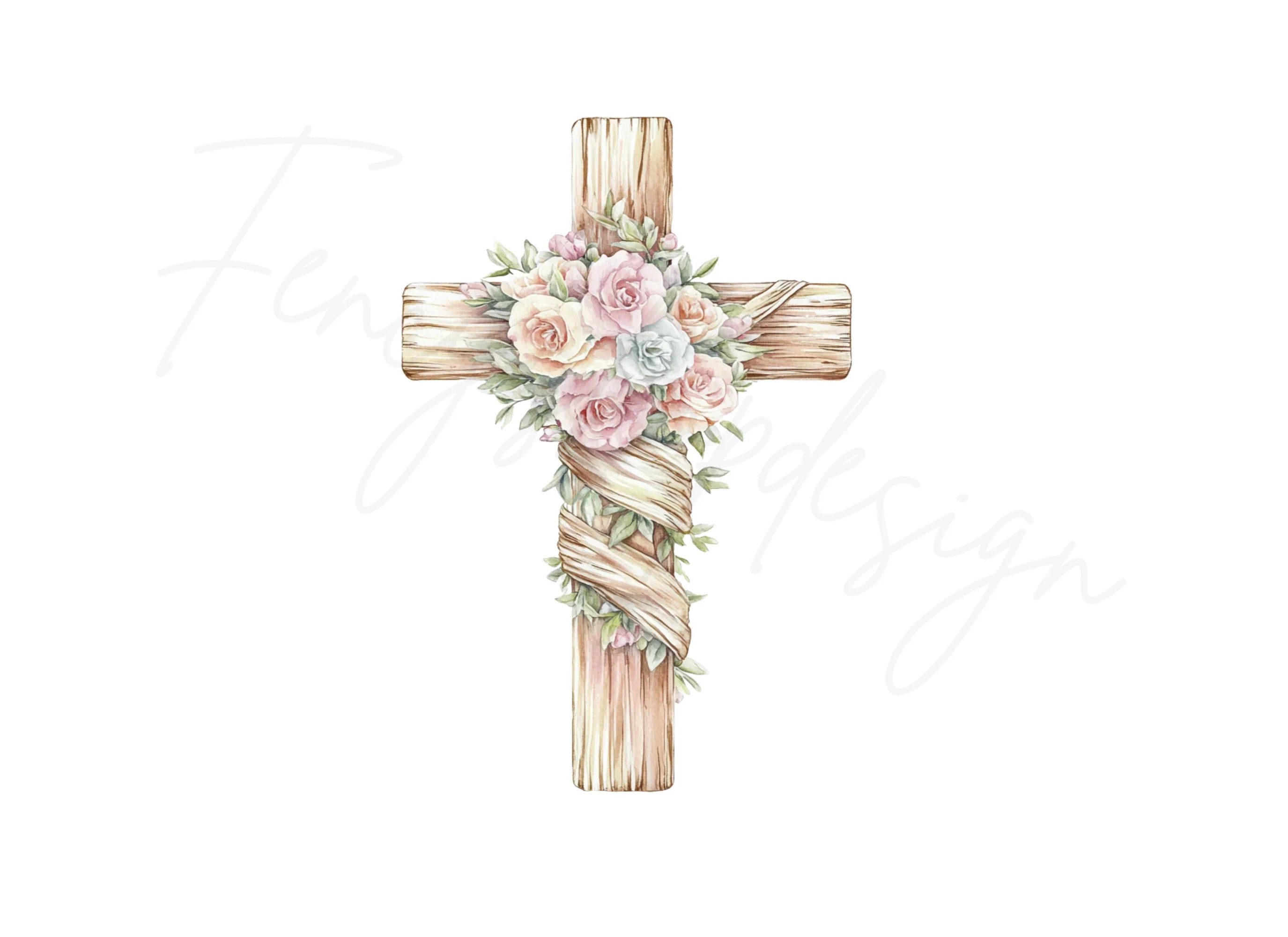 Floral Wooden Crosses Clipart Bundle