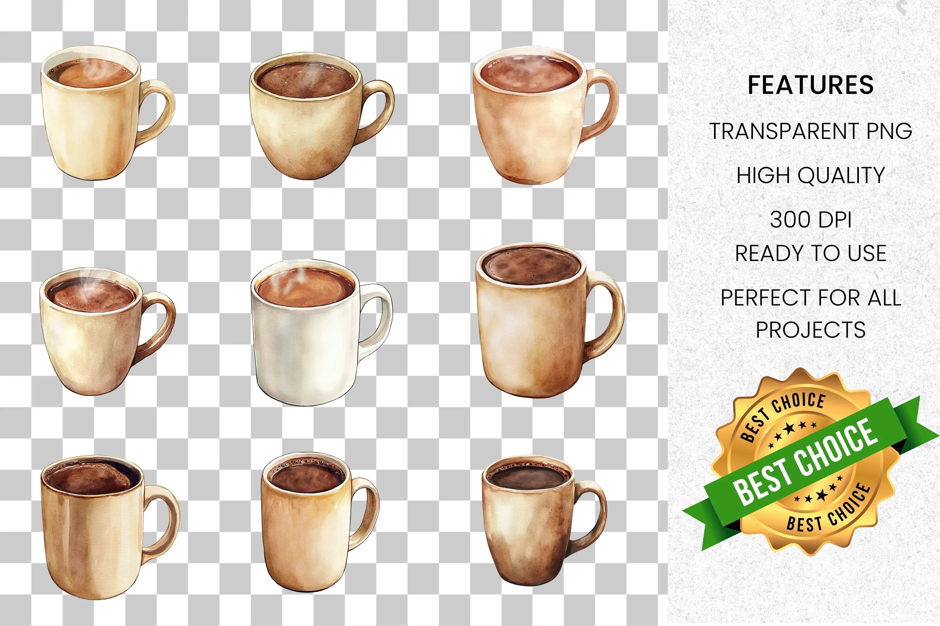 Warm Coffee Cups Clipart Bundle