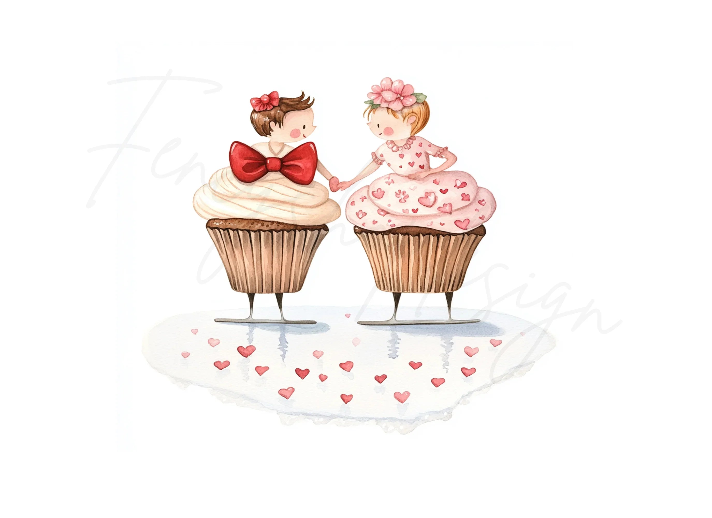 Valentine's Day Cupcake Couple Clipart Bundle