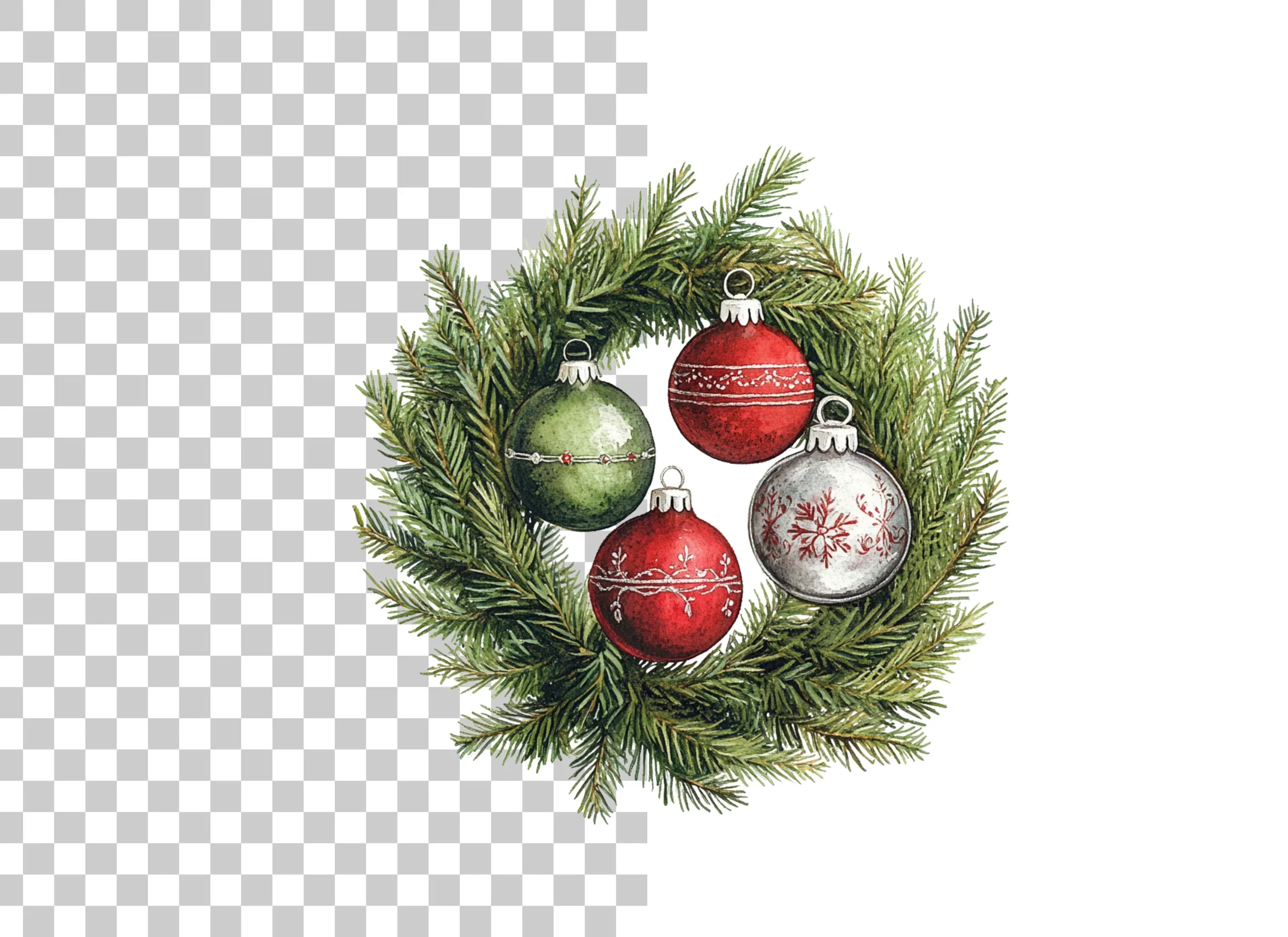 Christmas Wreaths with Ornaments Clipart Bundle
