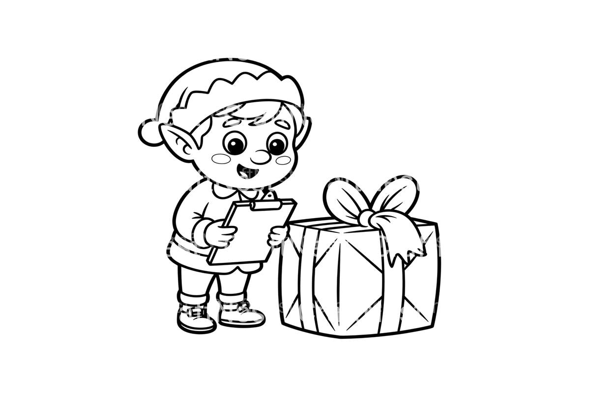 Christmas Elf With Gift Coloring Books