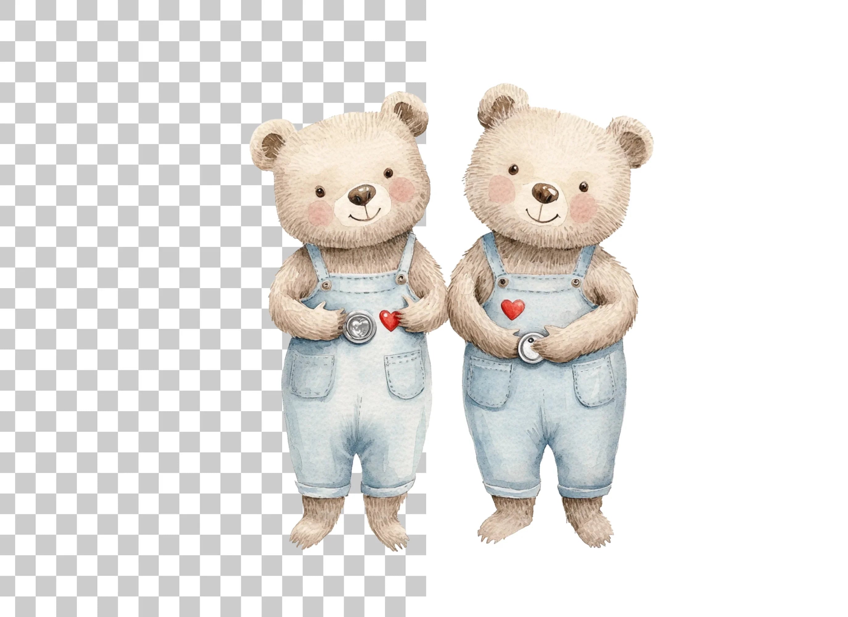 Cute Teddy Bear Twins Clipart Bundle