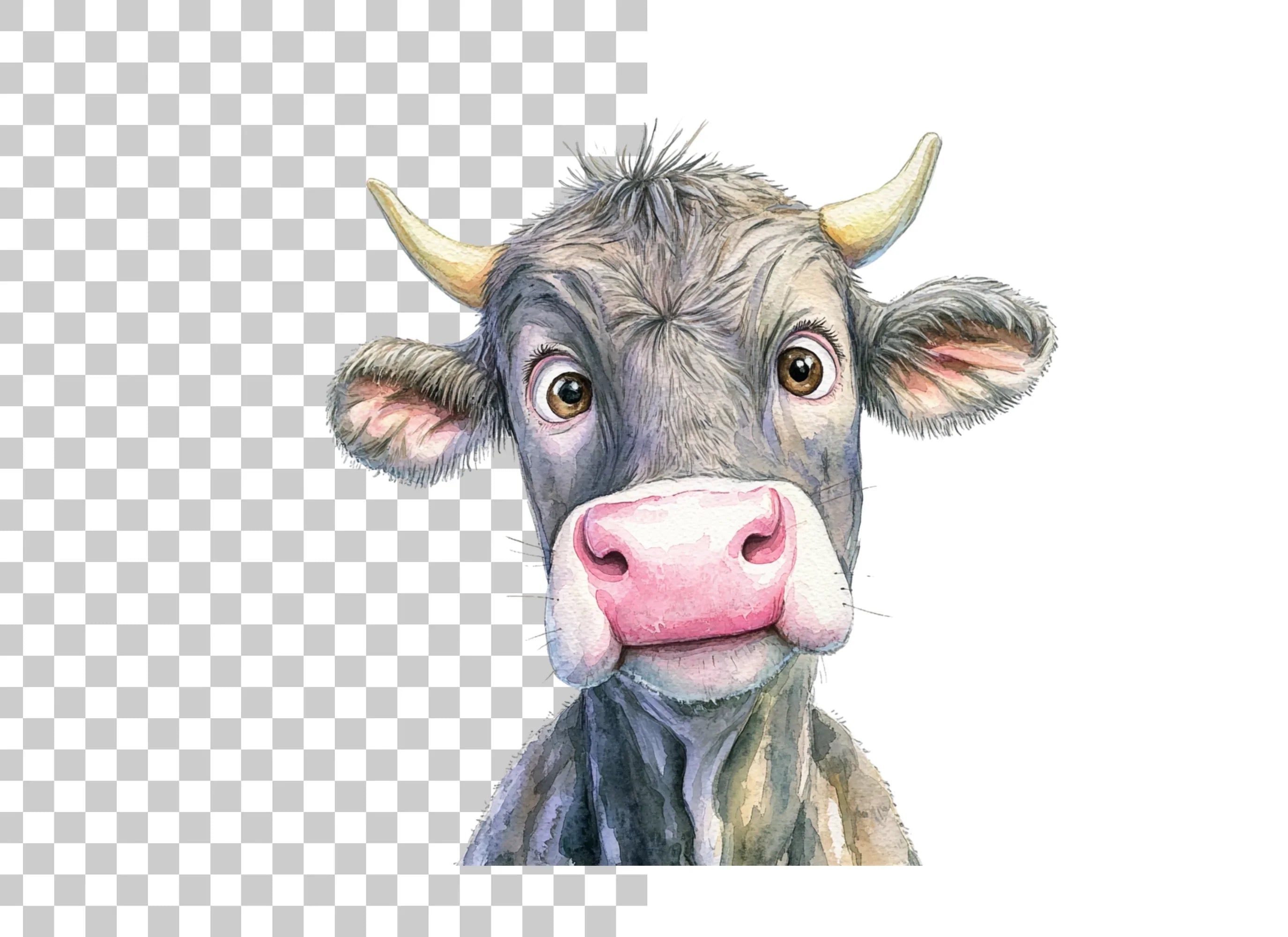 Cute Cartoon Cow Faces Clipart Bundle