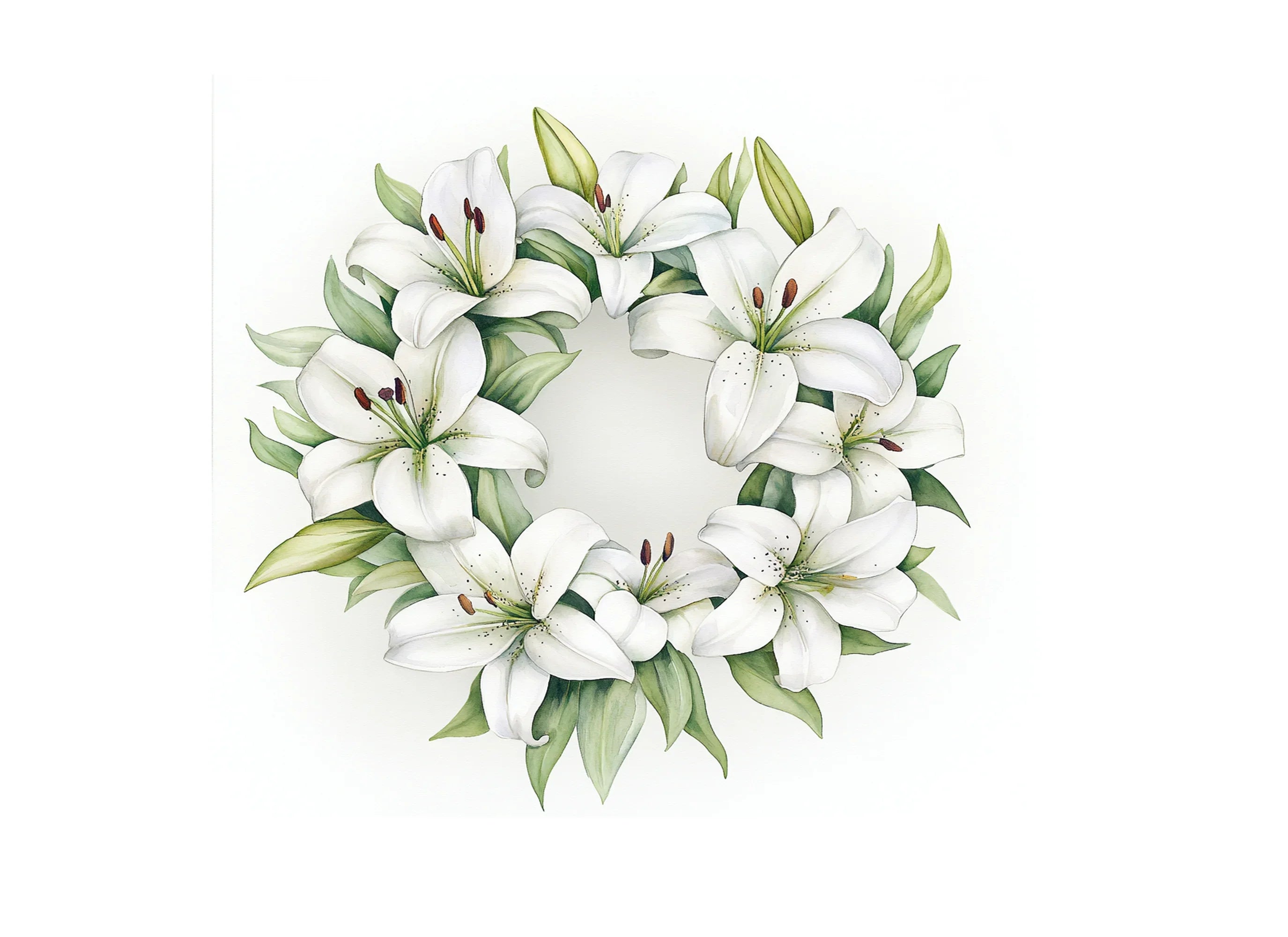 Elegant White Lily Wreaths Clipart Bundle