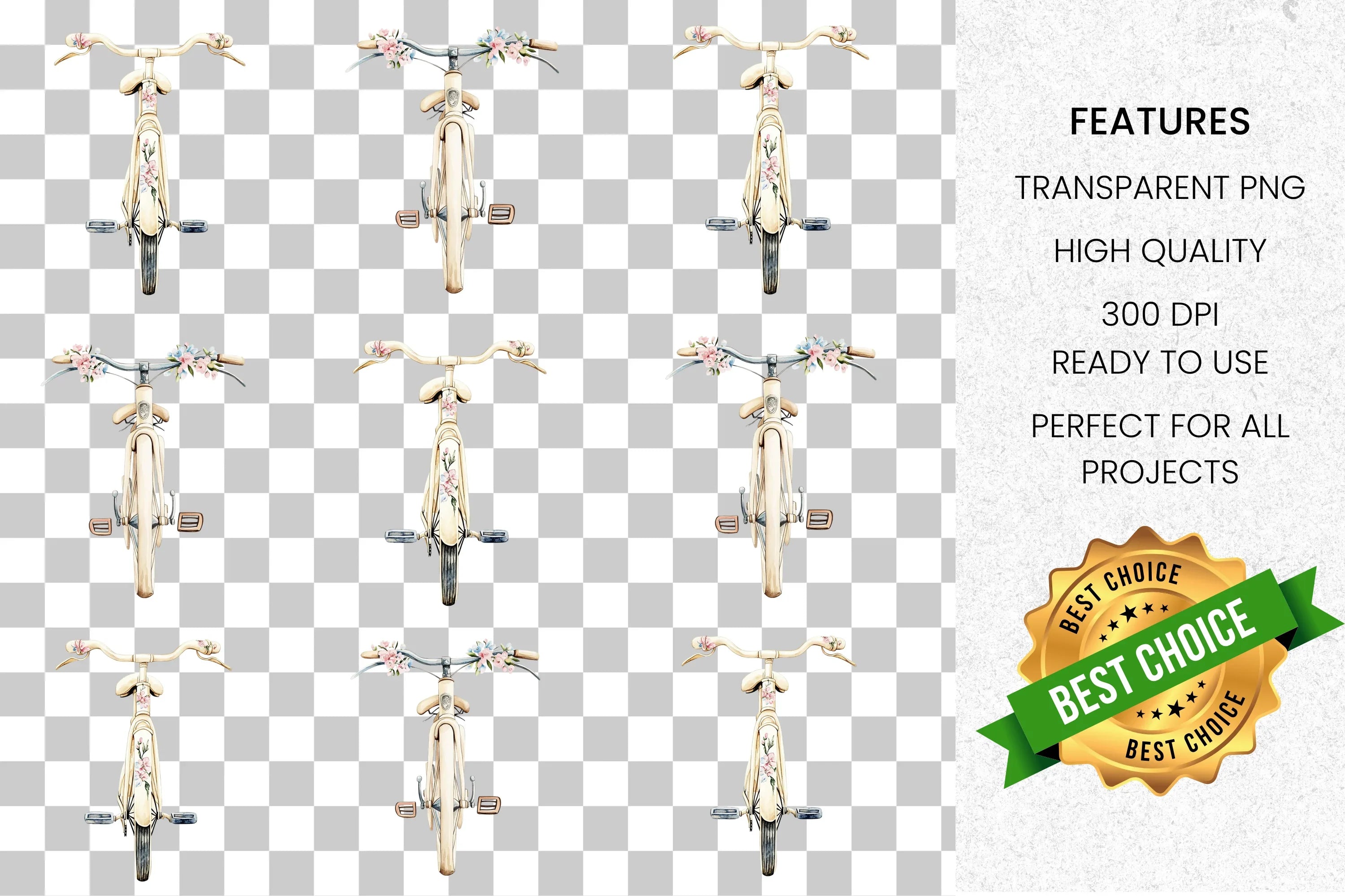 Vintage Bicycle Top View Clipart Bundle