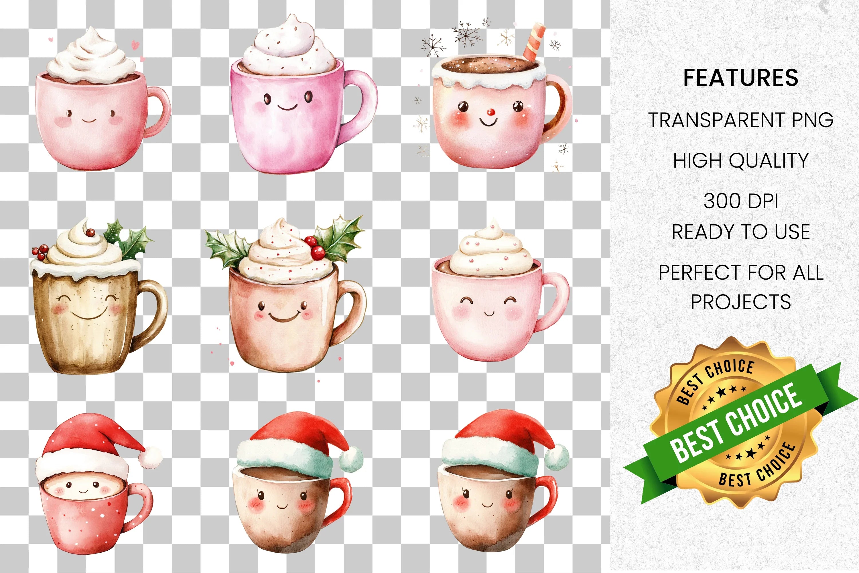 Cute Christmas Mugs Clipart Bundle