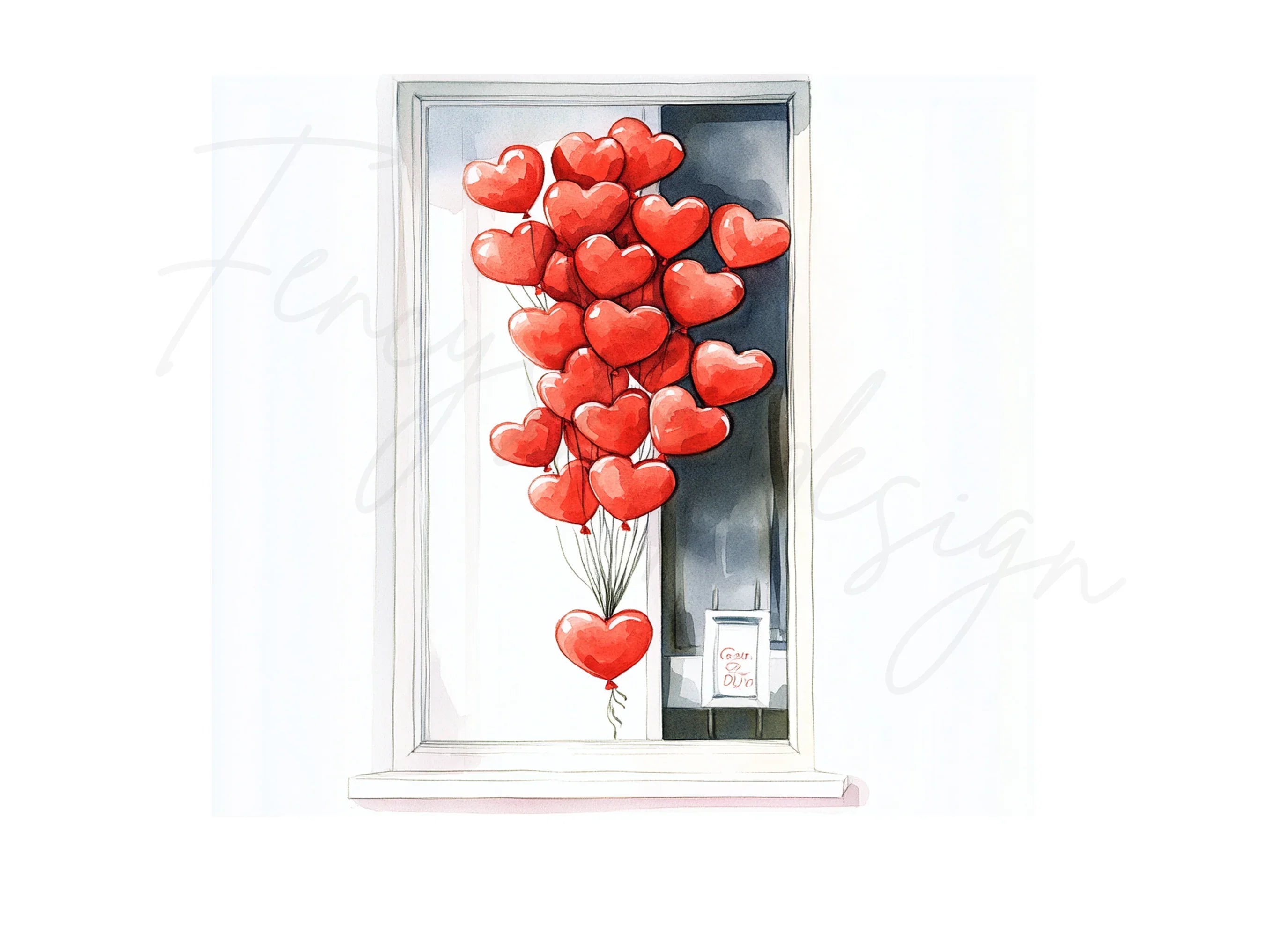 Heart Balloons in Window Clipart Bundle