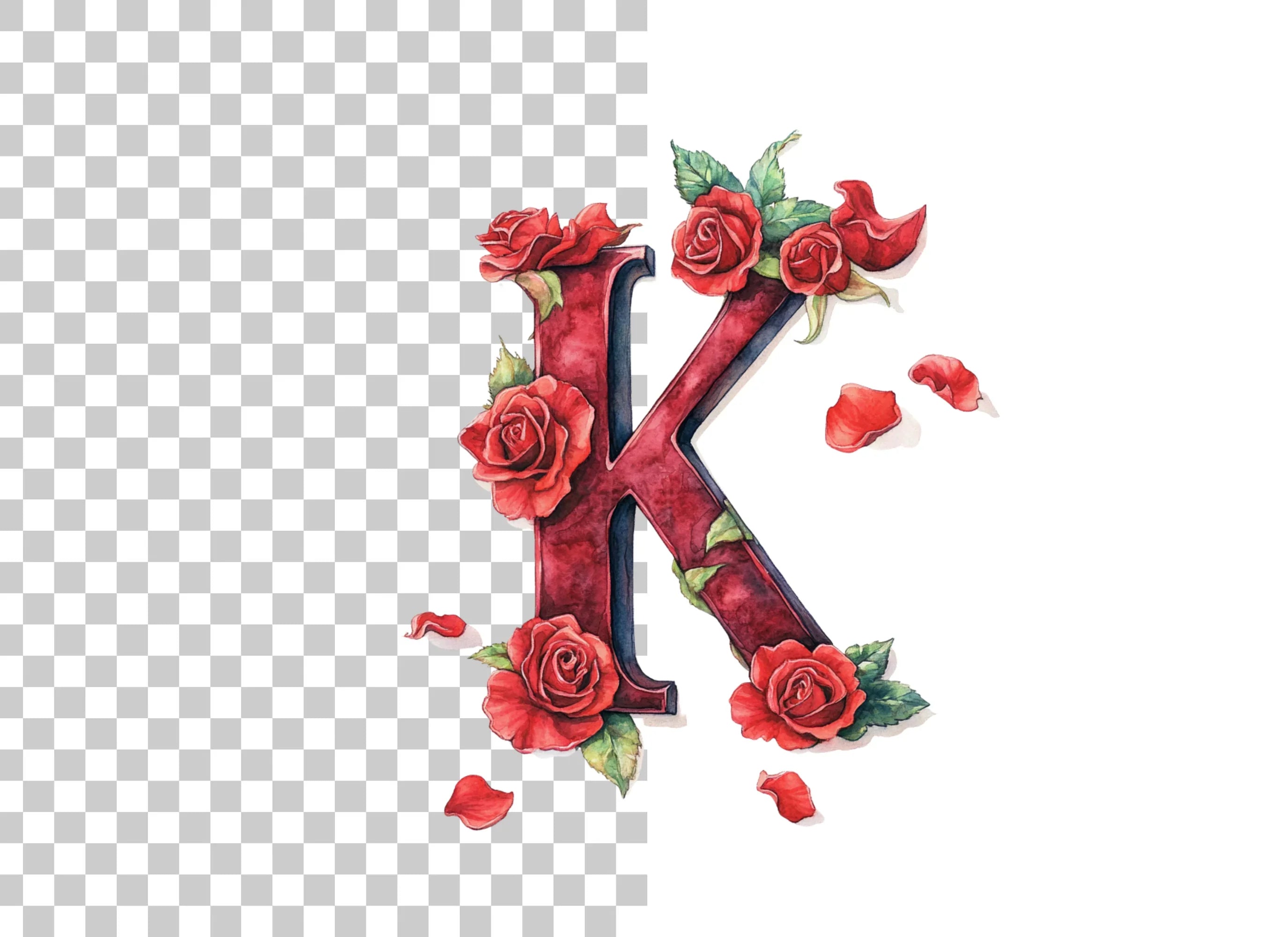 Floral Letter Red Roses Clipart Bundle