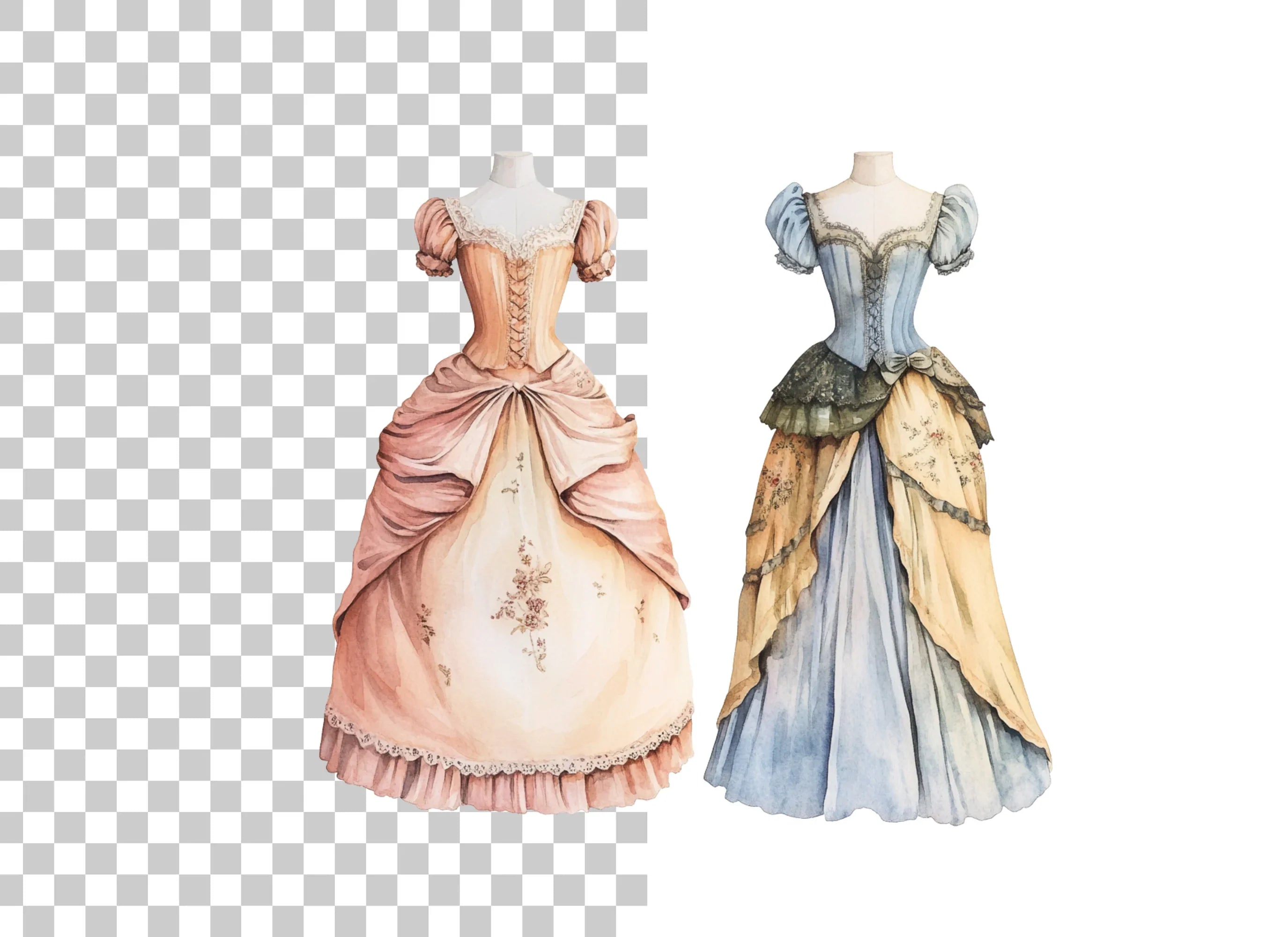 Colorful Victorian Era Dresses Clipart Bundle