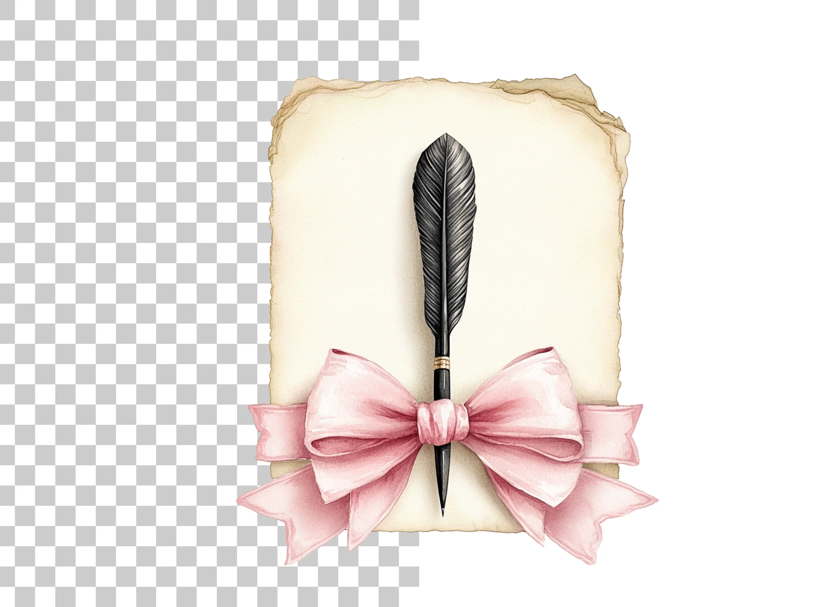 Elegant Quill and Pink Bow Clipart Bundle