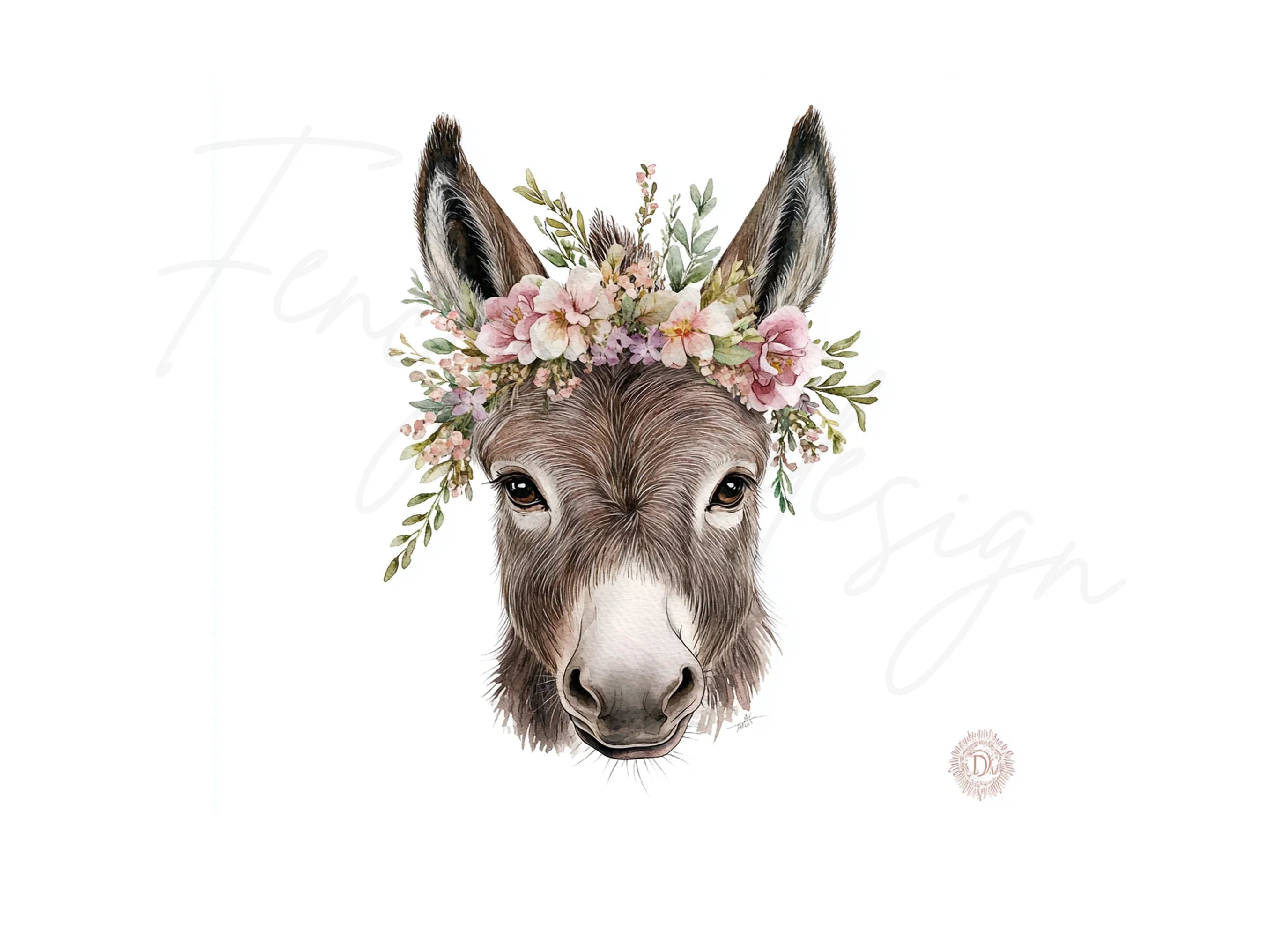Cute Donkey Faces with Flower Crowns Clipart Bundle