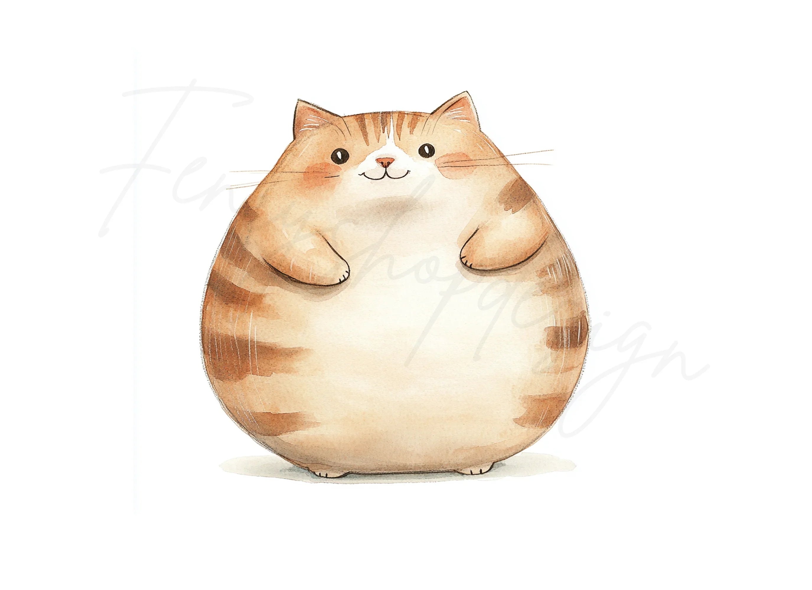 Cute Round Cat Illustration Clipart Bundle