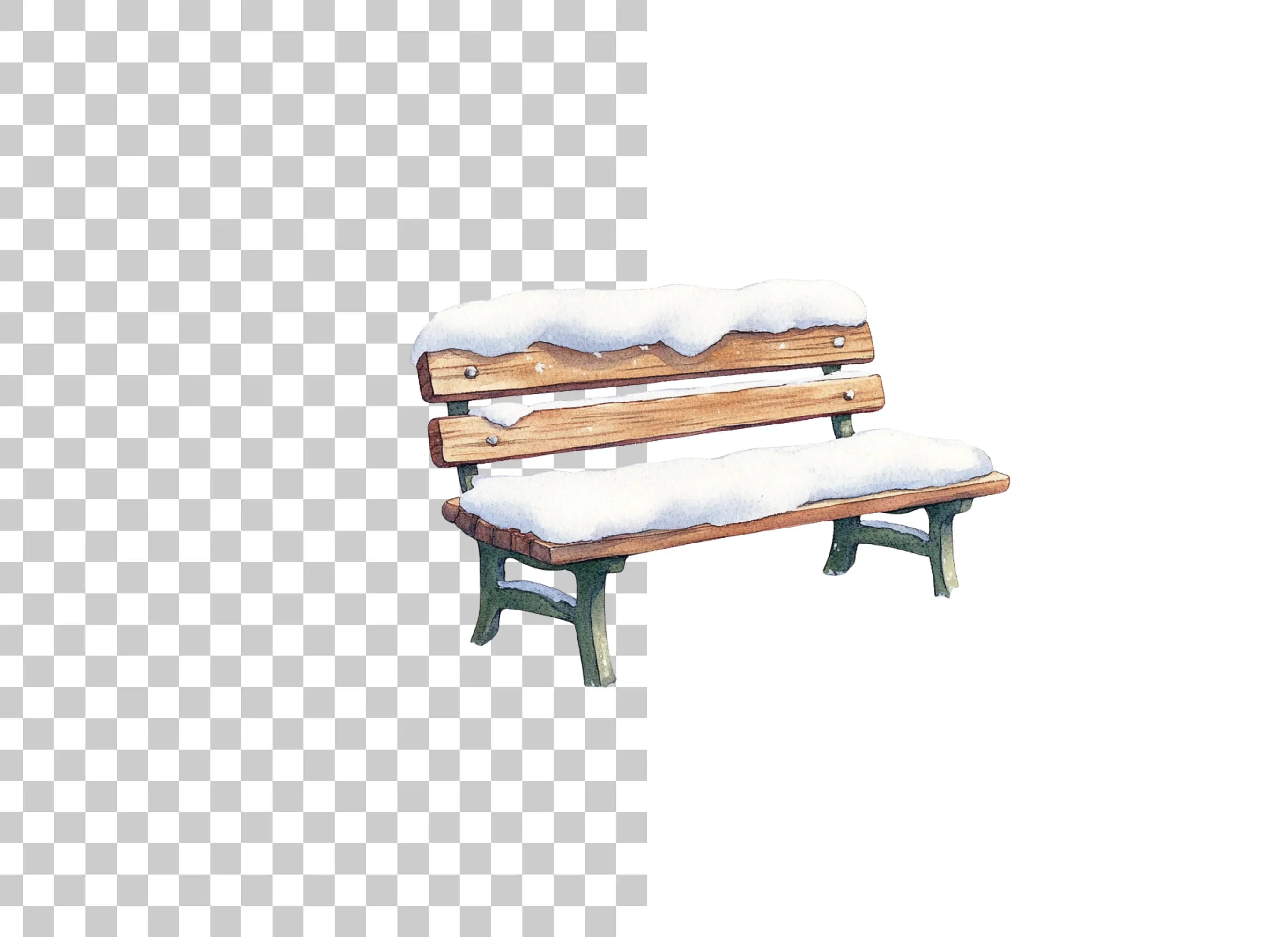 Snowy Wooden Park Bench Clipart Bundle