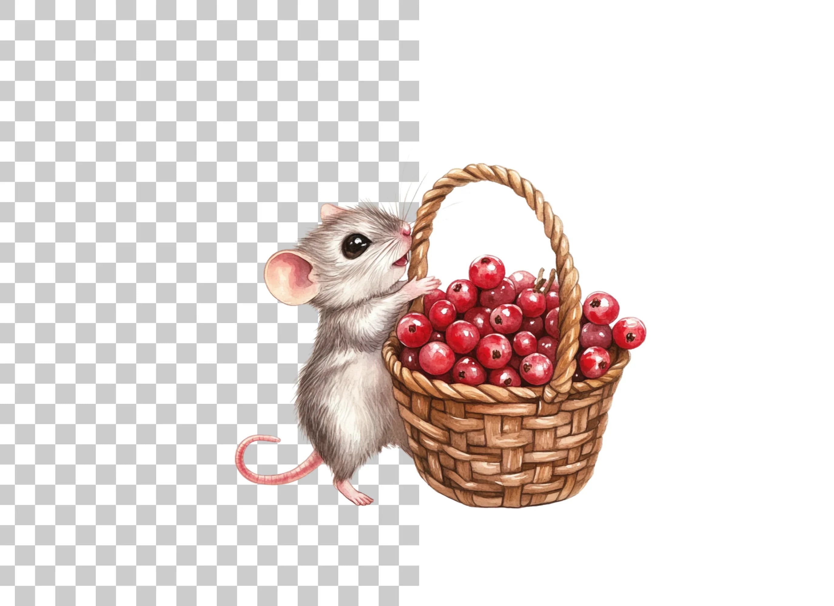 Cute Mice with Berry Baskets Clipart Bundle