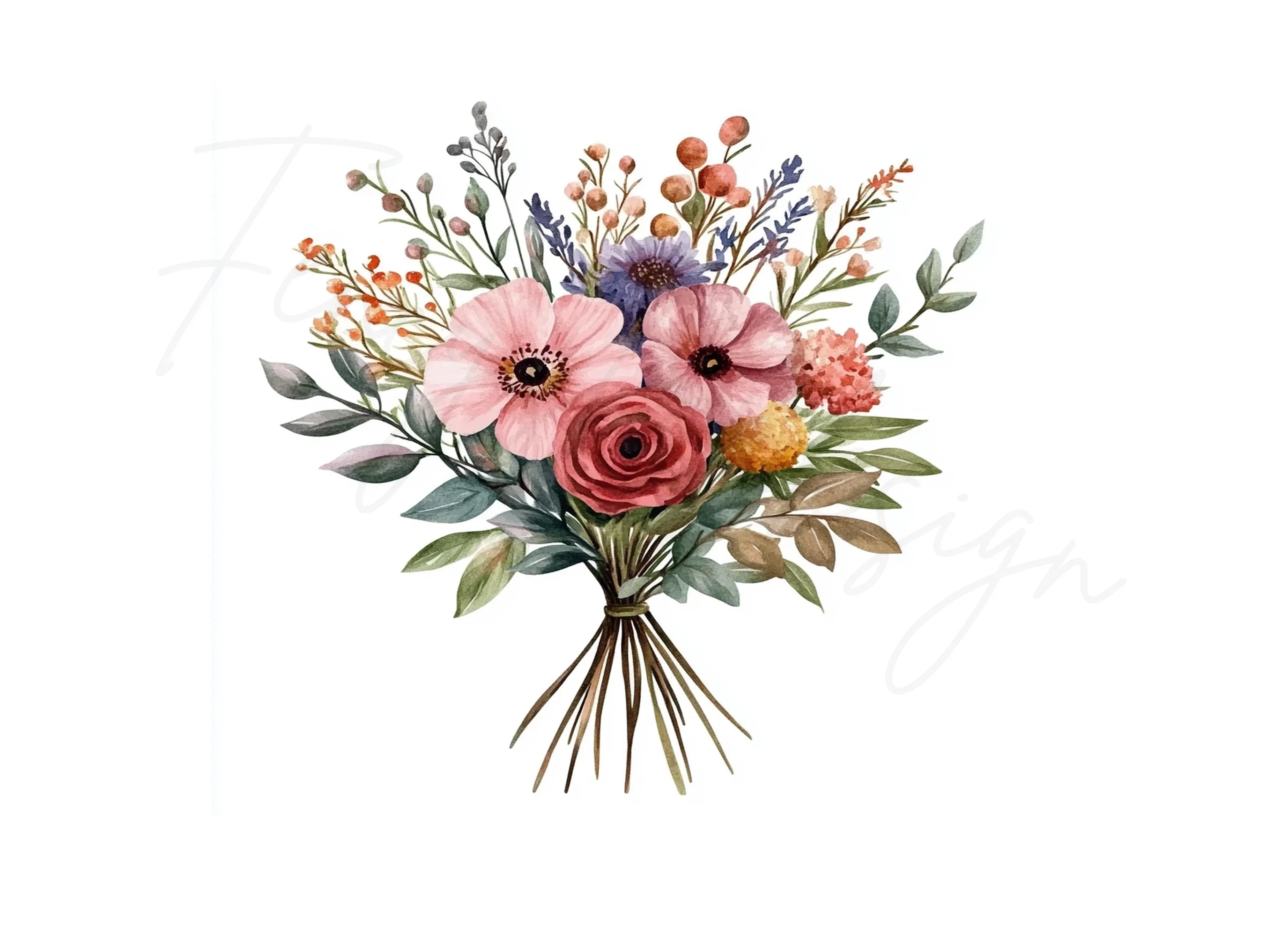 Rustic Flower Bouquets Clipart Bundle