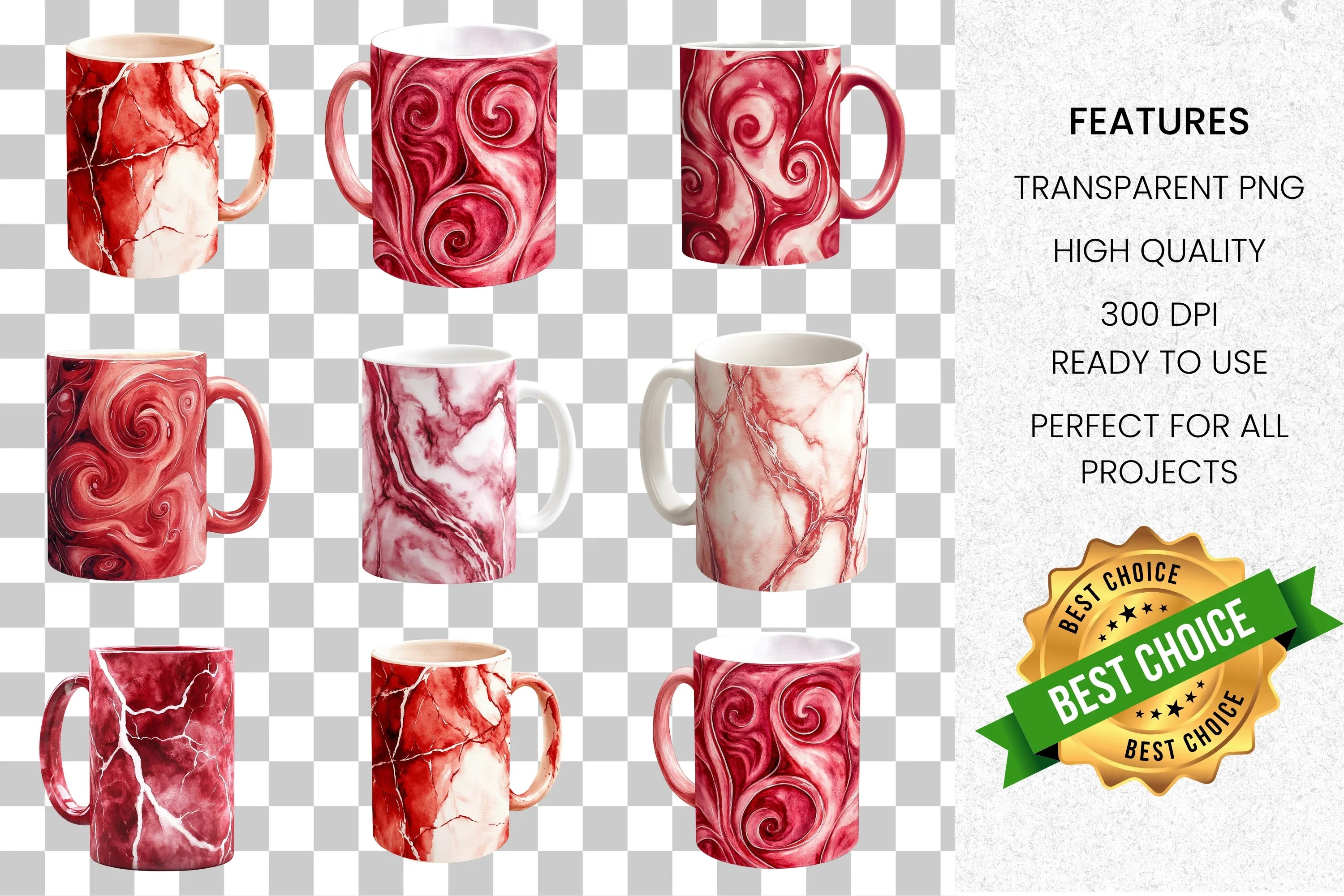 Red Marble Swirl Clipart Bundle