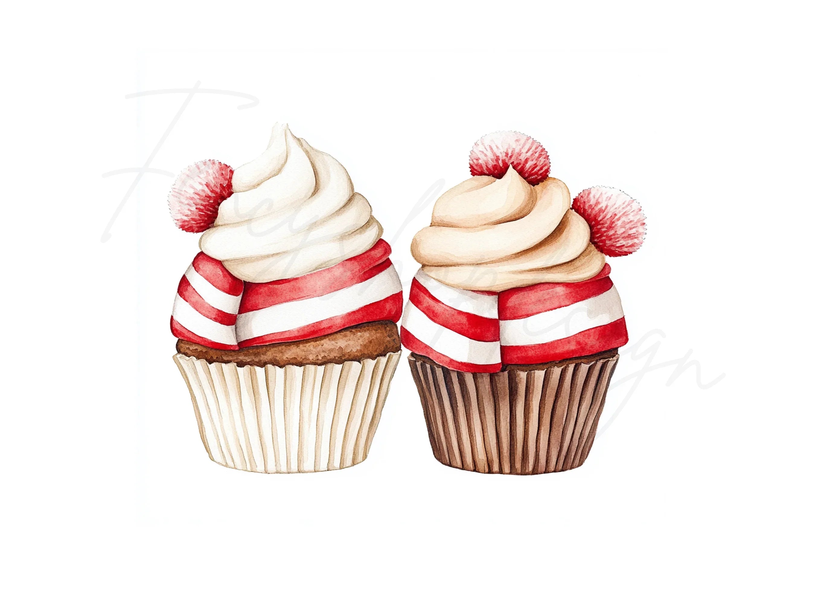 Christmas Striped Scarf Cupcakes Clipart Bundle