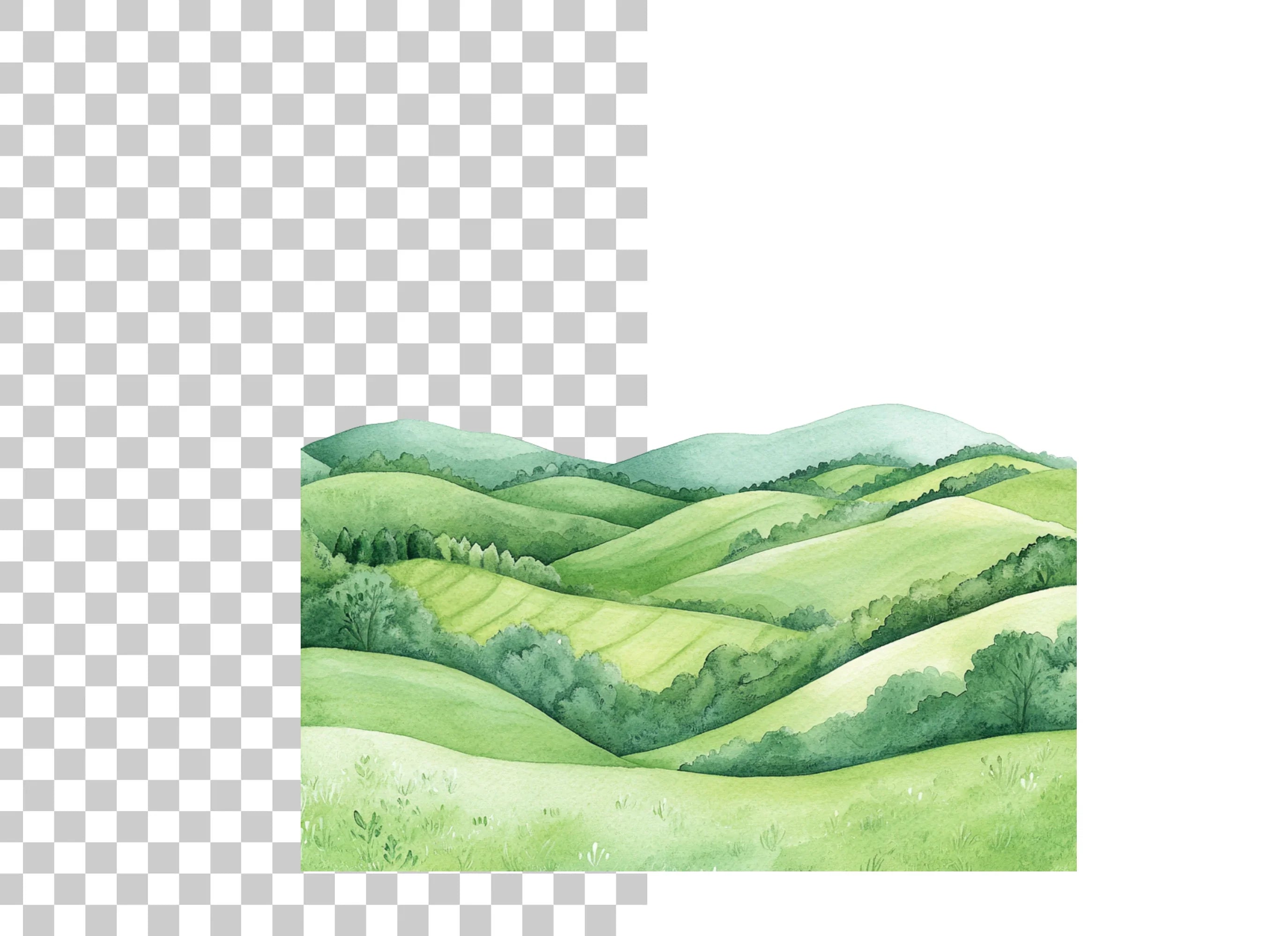 Green Hills Landscape Clipart Bundle