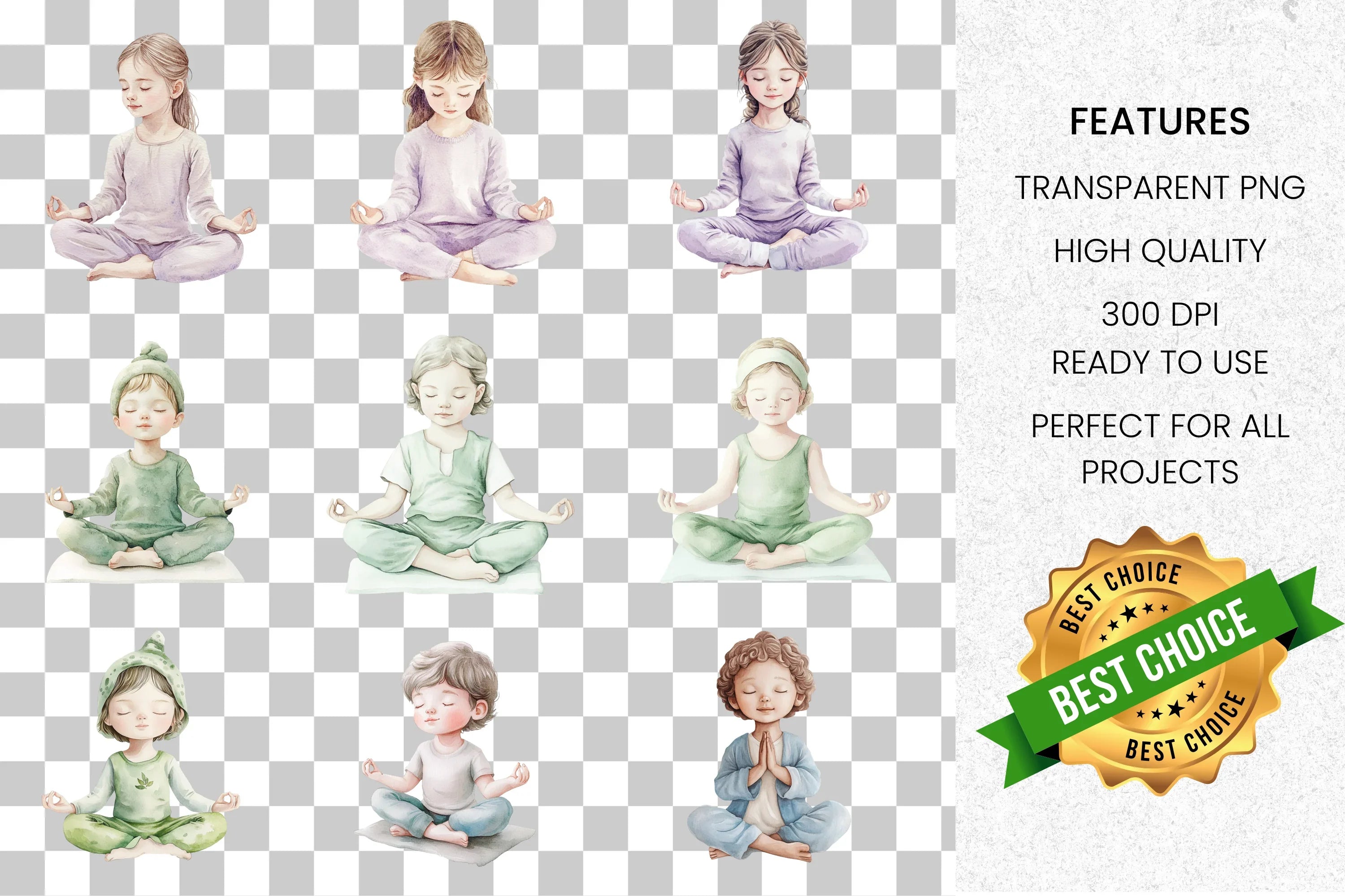 Kids Yoga and Meditation Poses Clipart Bundle