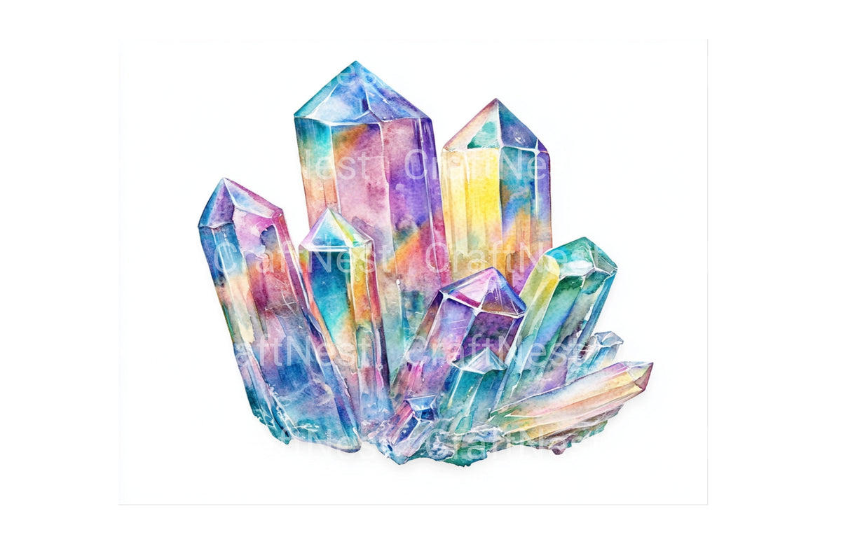 Rainbow Crystal Clusters Clipart Bundle