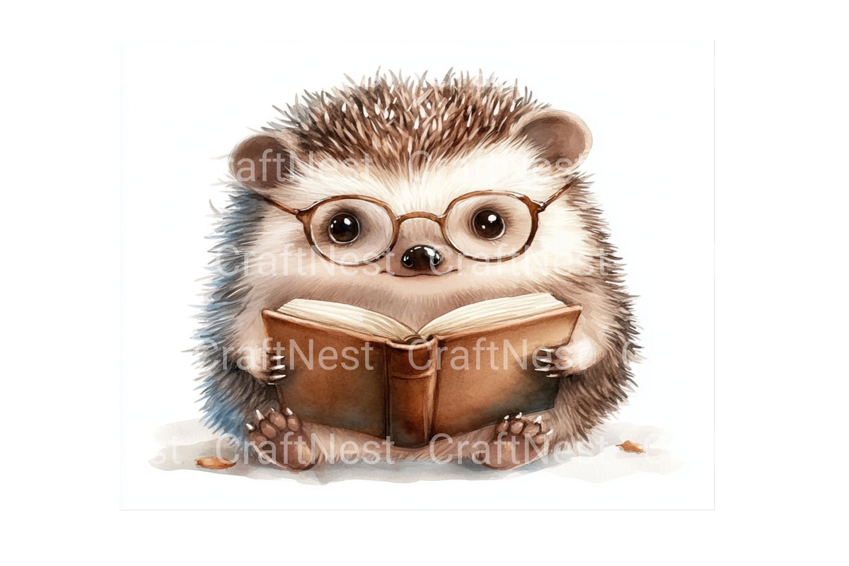 Cute Hedgehog Reading Clipart Bundle