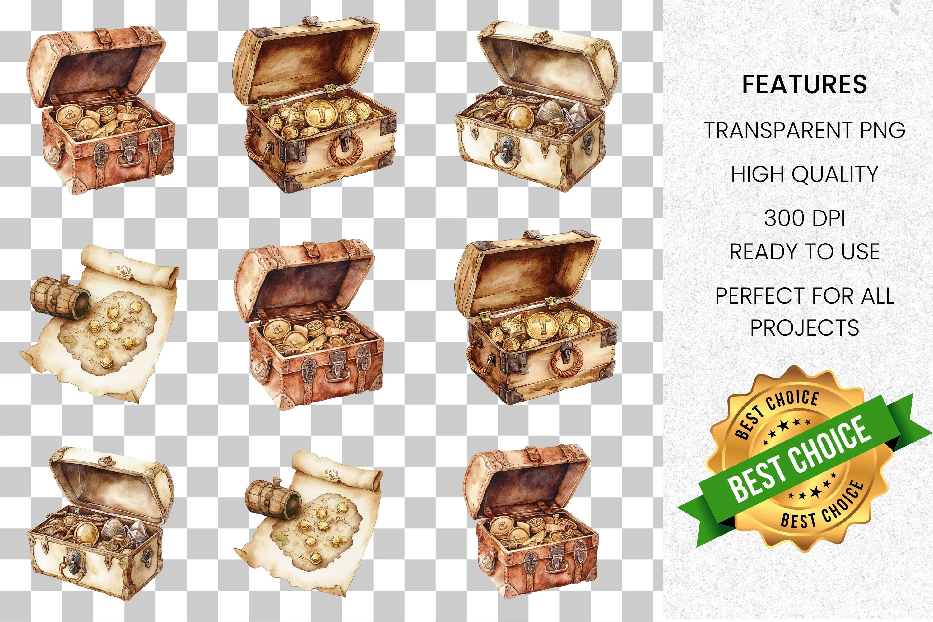 Treasure Chest Map Clipart Bundle