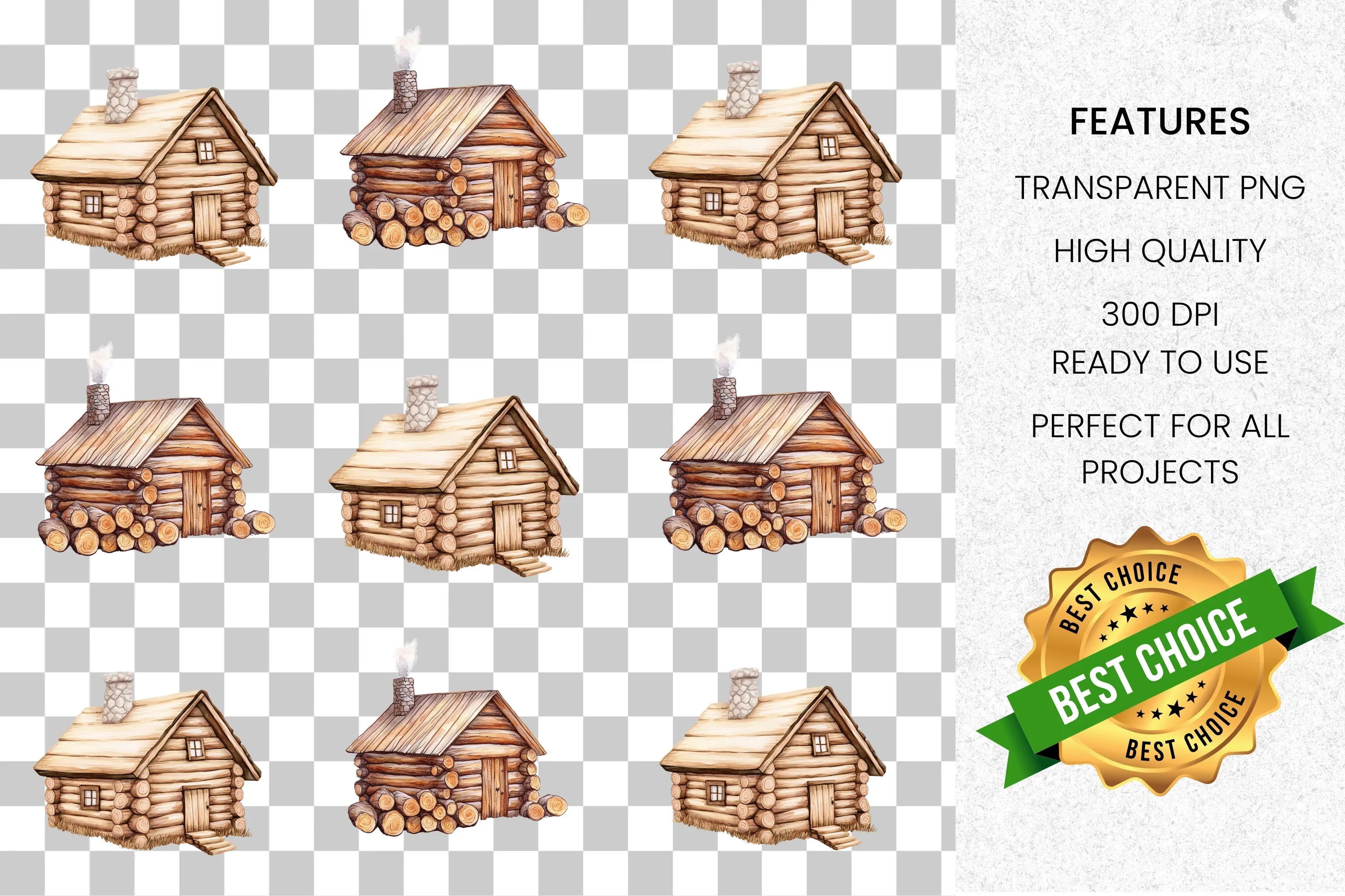 Rustic Log Cabin Clipart Bundle