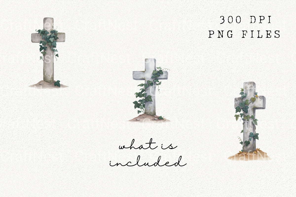 Ivy Covered Gravestones Clipart Bundle