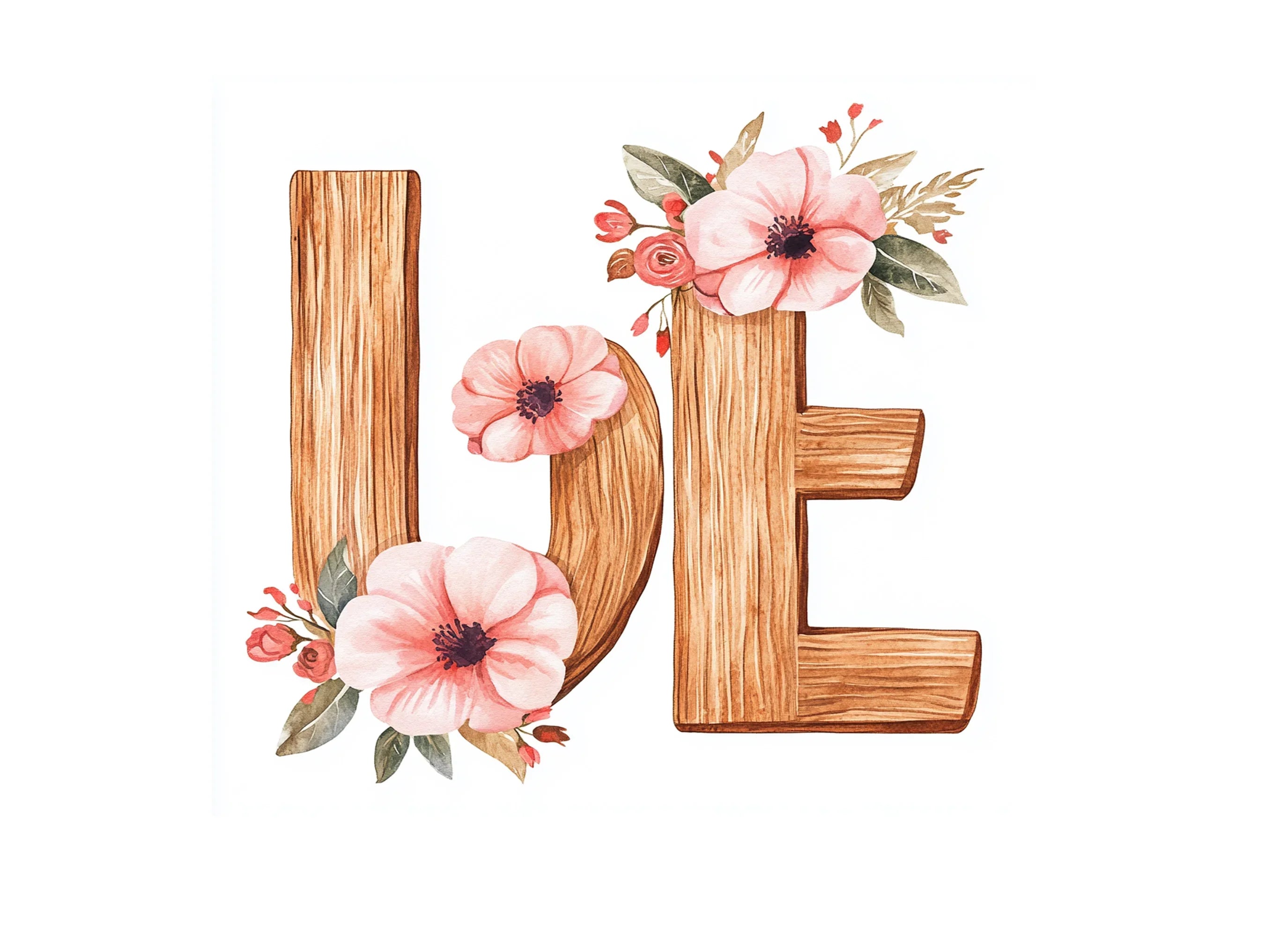 Love Wood Floral Clipart Bundle
