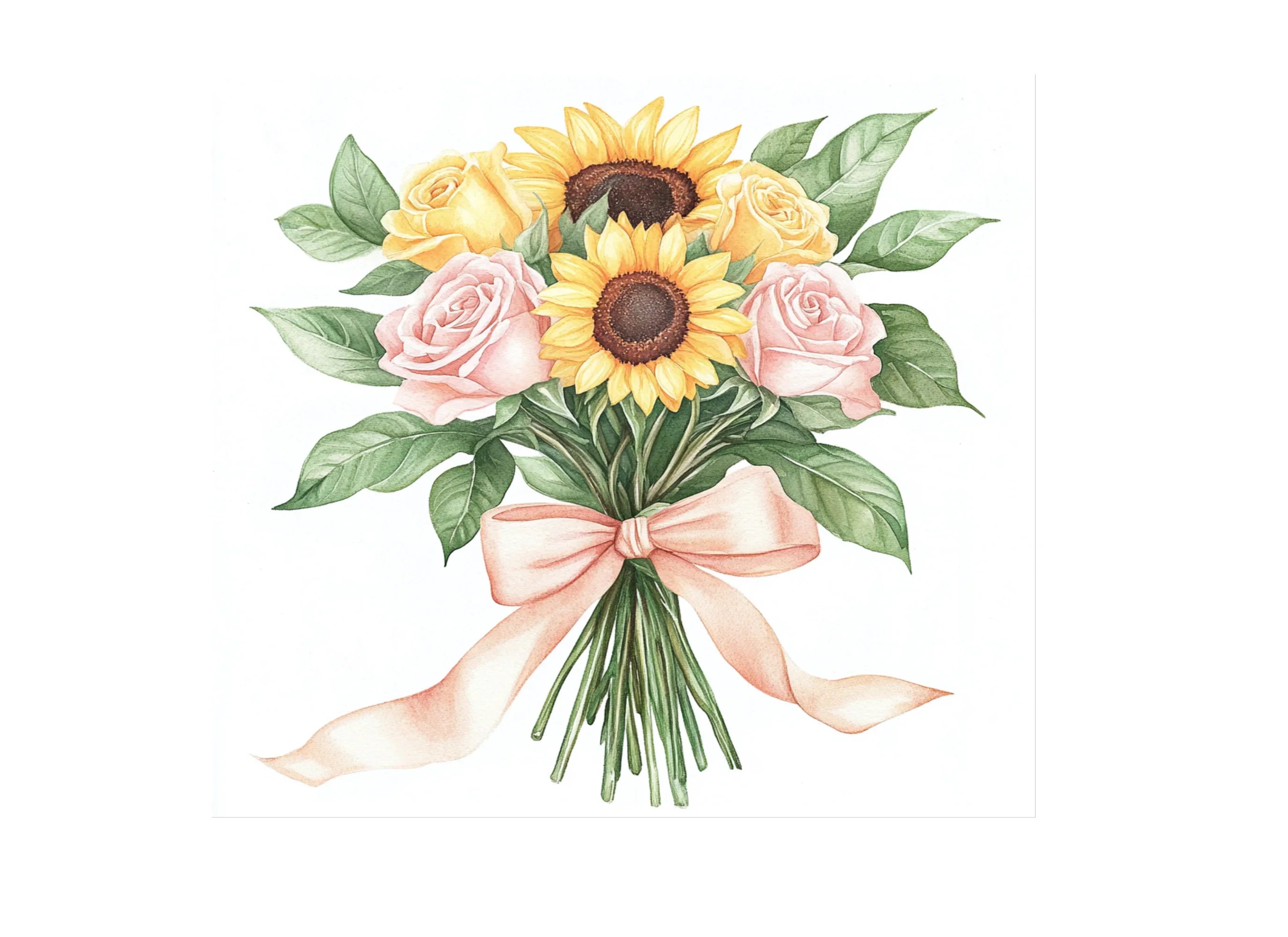 Sunflower Rose Bouquet Clipart Bundle