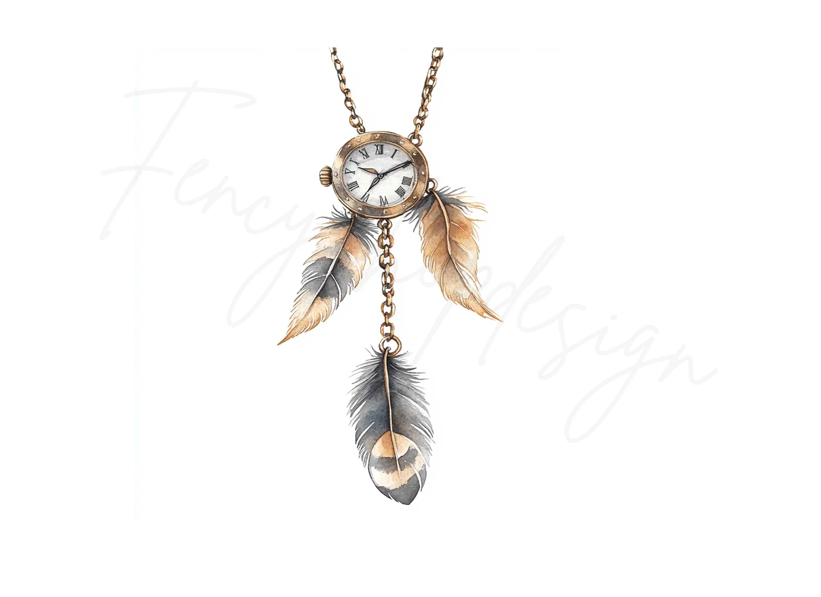 Steampunk Dream Catcher Clock Necklace Clipart Bundle